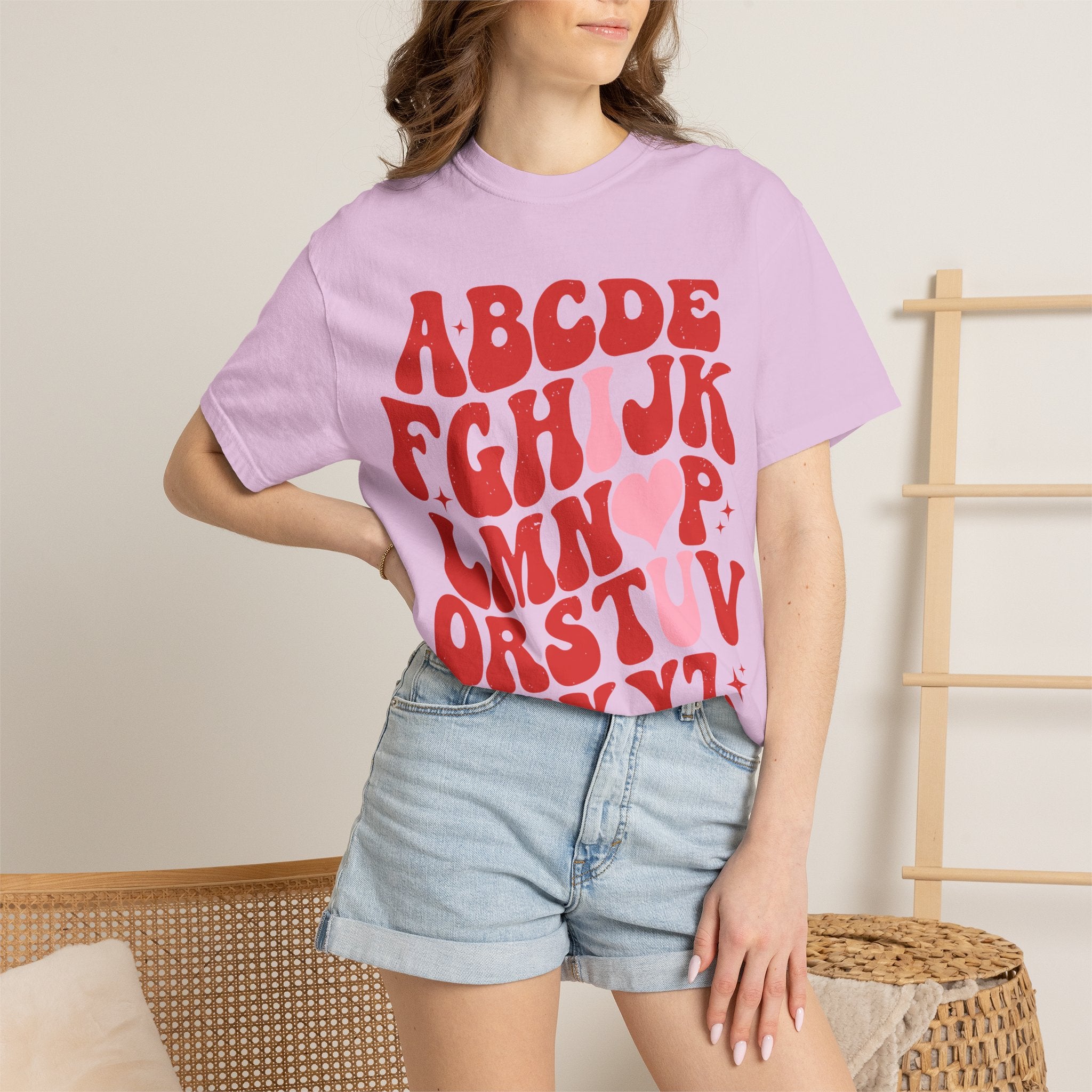 Retro Alphabet Heart T-Shirt — Funky Vintage ABC Graphic Tee