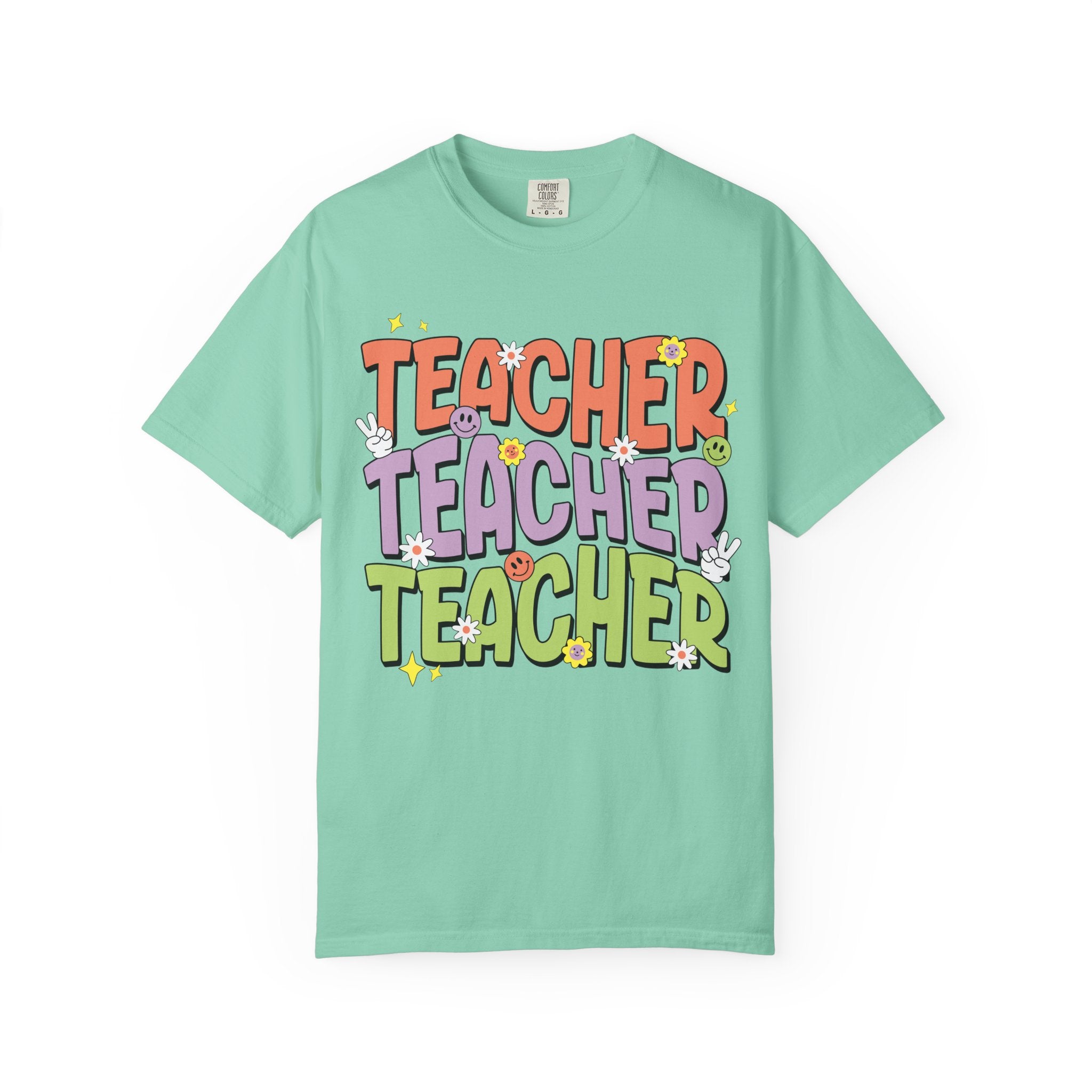 Teacher Retro Bubble Letter T-Shirt — Colorful Fun School Gift