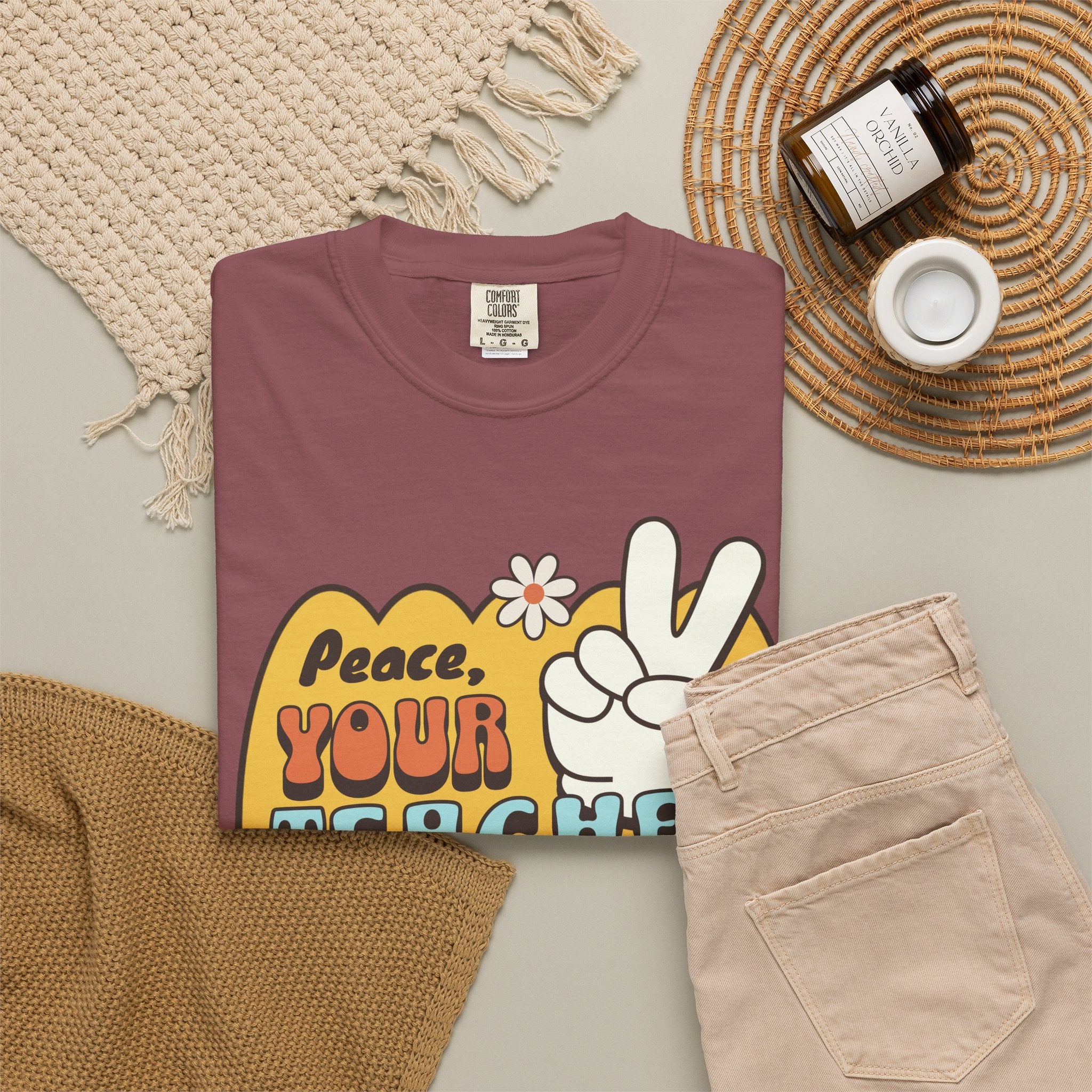 Peace, Your Teacher Is Here T-Shirt — Retro Peace Sign Teacher Appreciation Tee