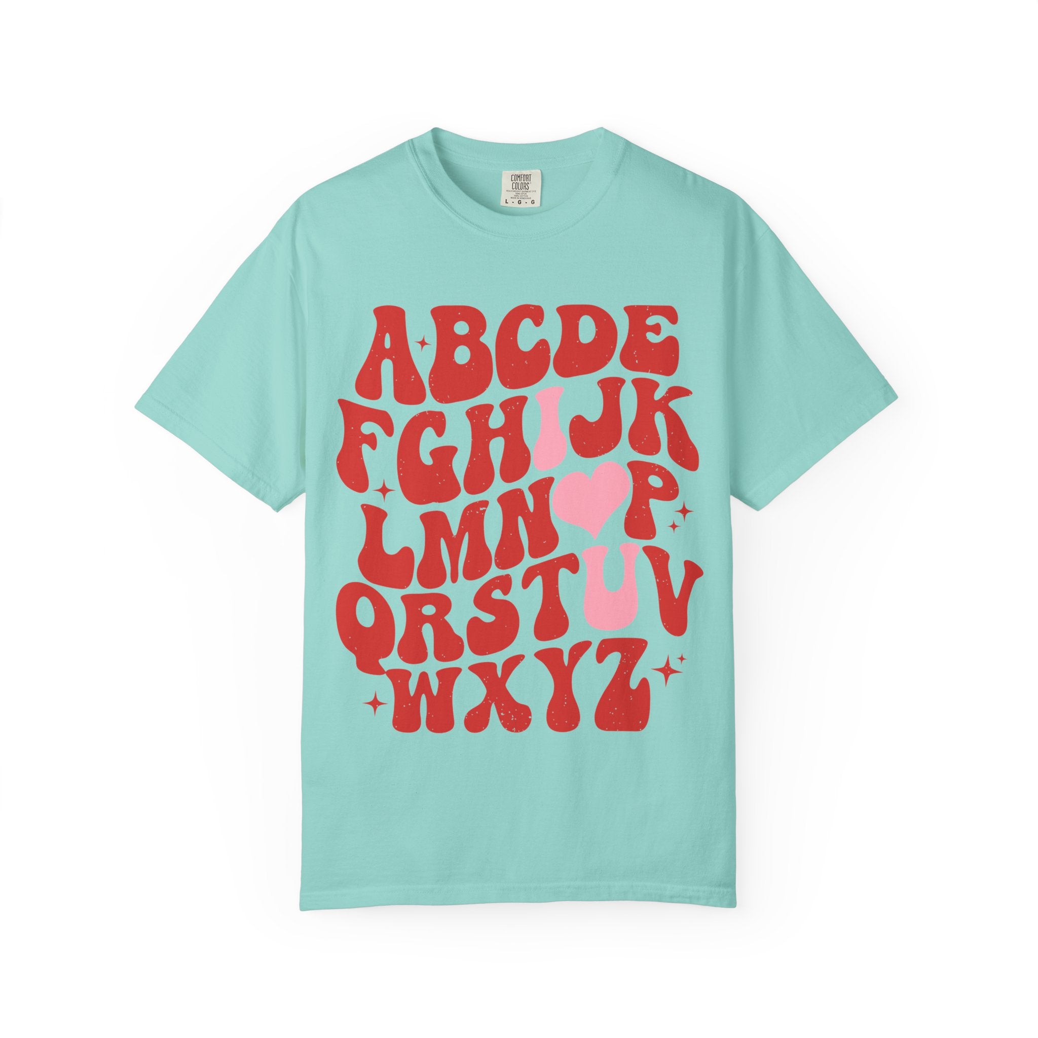 Retro Alphabet Heart T-Shirt — Funky Vintage ABC Graphic Tee