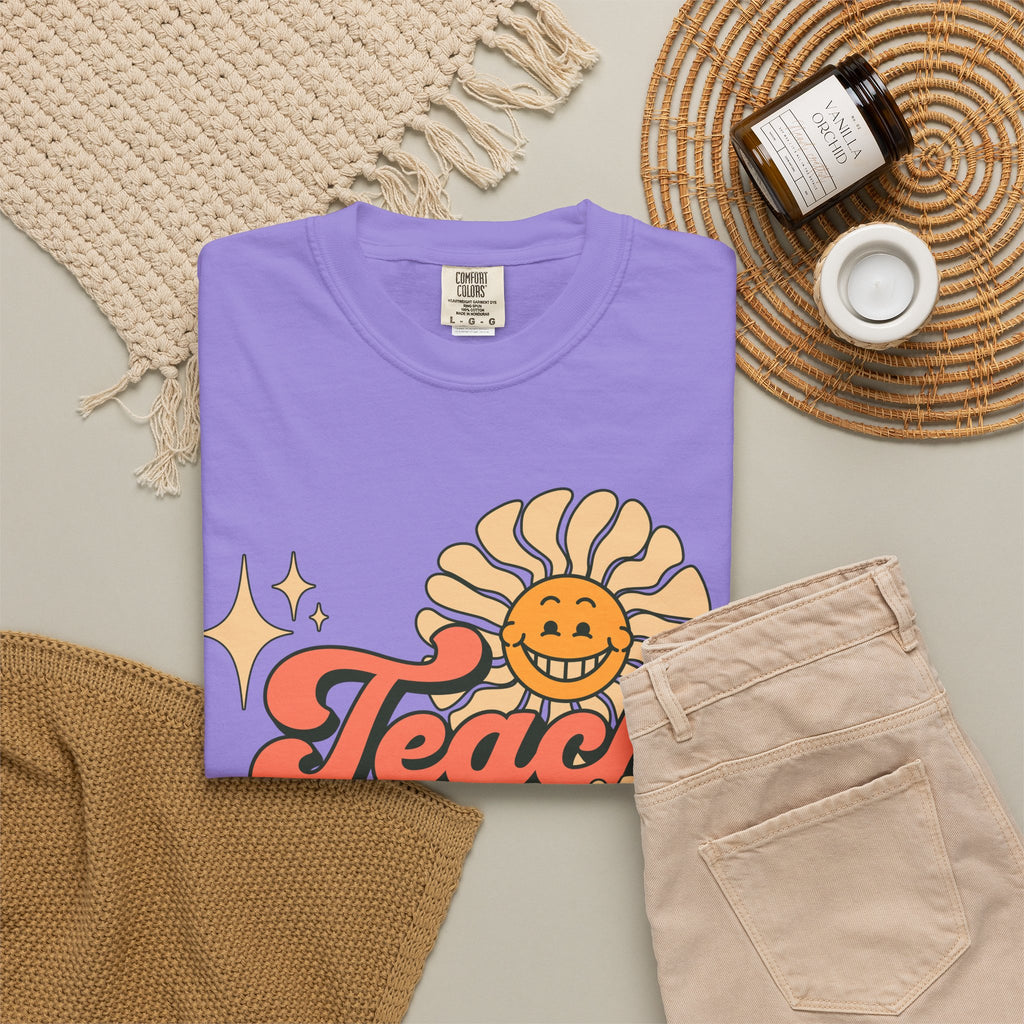 Teach With Heart T-Shirt — Retro Sunflower Teacher Tee