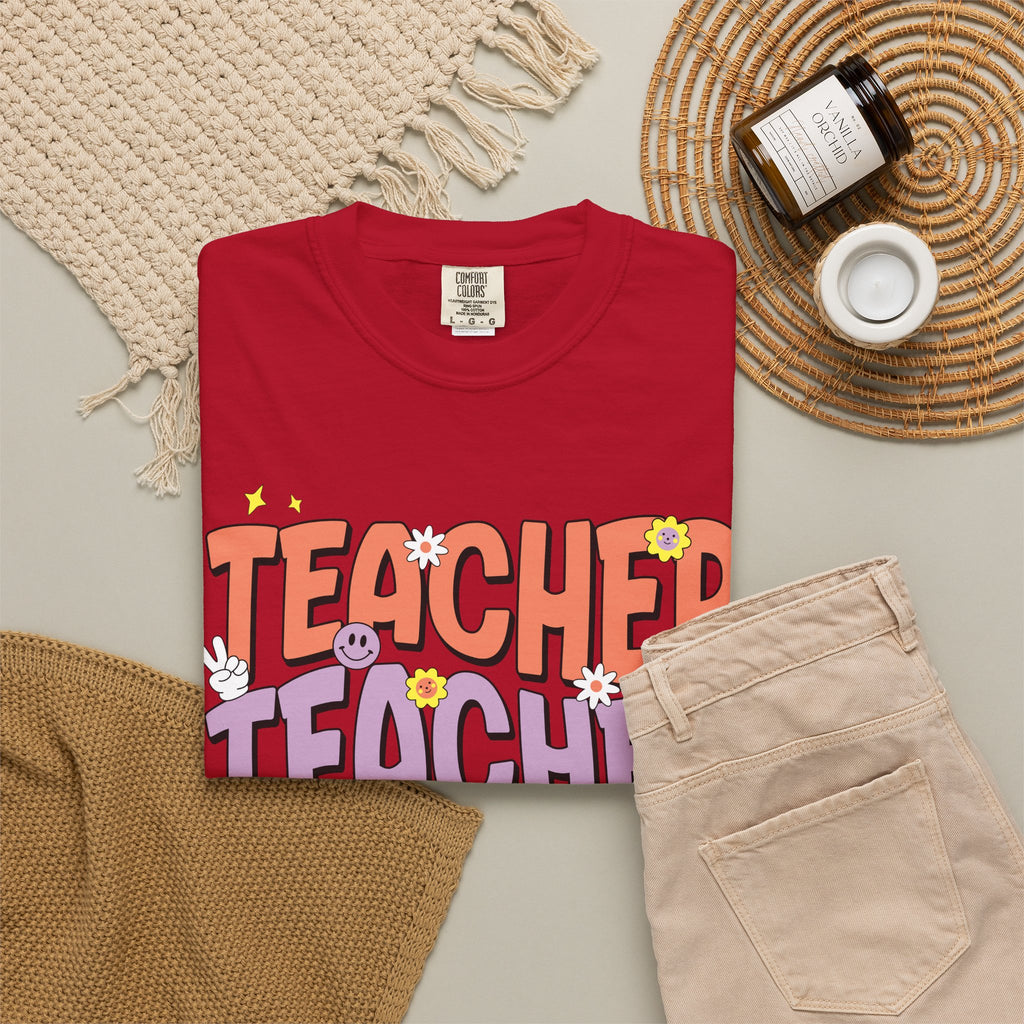 Teacher Retro Bubble Letter T-Shirt — Colorful Fun School Gift