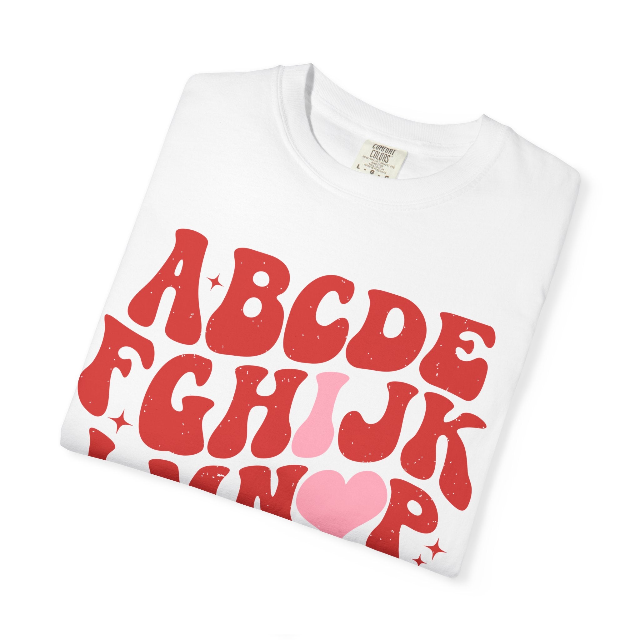 Retro Alphabet Heart T-Shirt — Funky Vintage ABC Graphic Tee