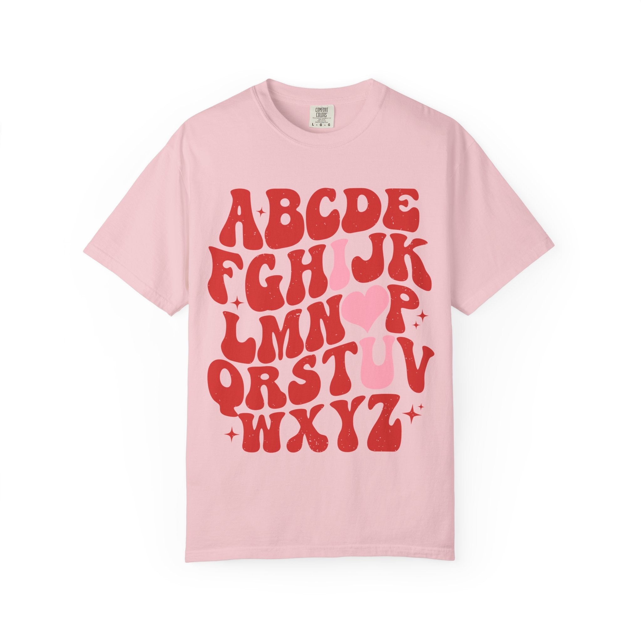 Retro Alphabet Heart T-Shirt — Funky Vintage ABC Graphic Tee