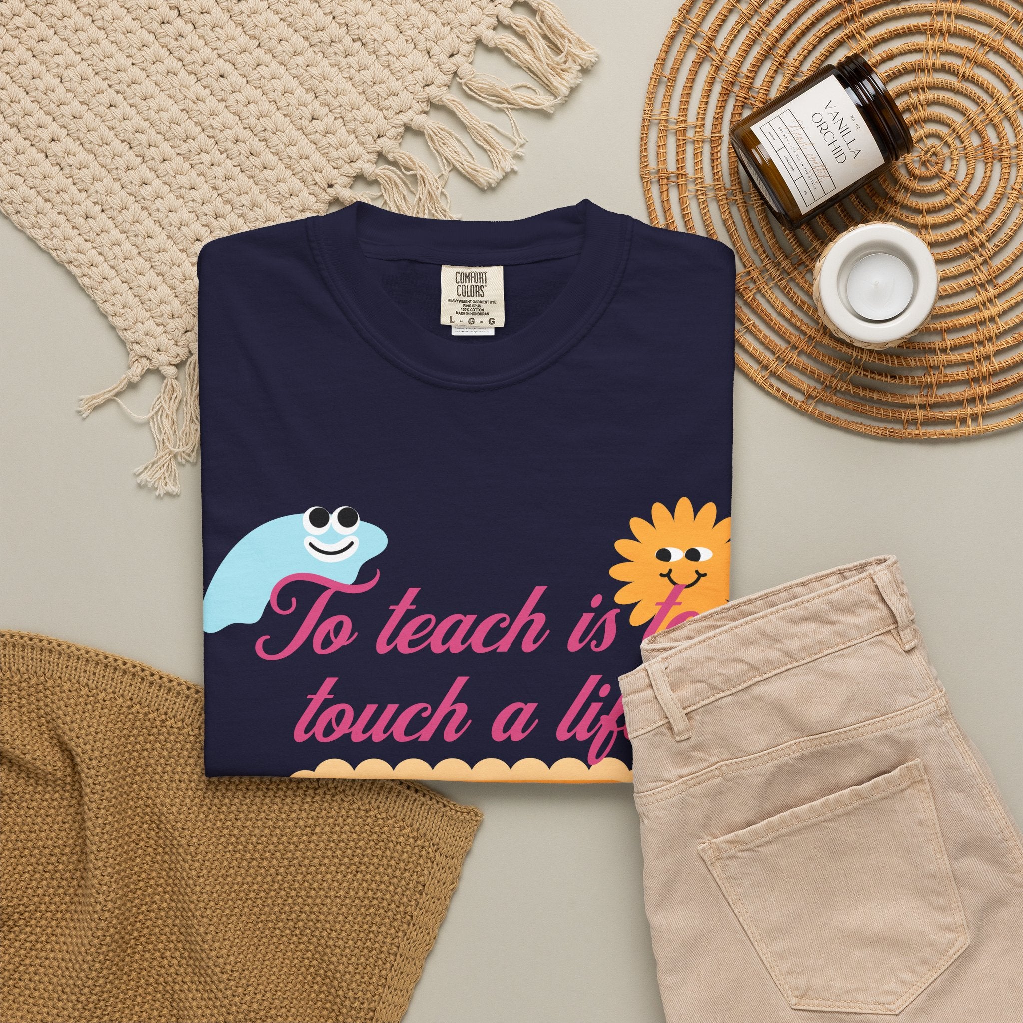 Teacher Appreciation T-Shirt — "To Teach Is to Touch a Life Forever" Cute Cartoon Design
