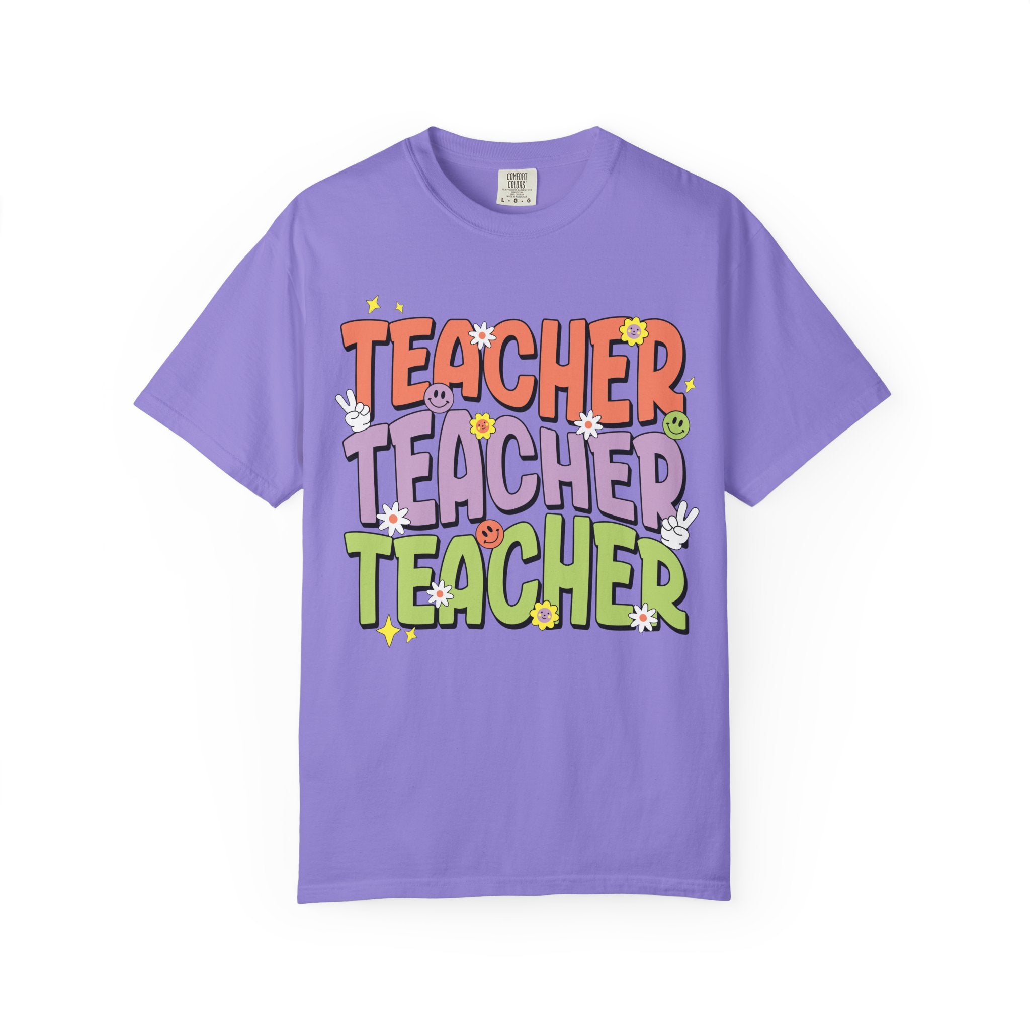 Teacher Retro Bubble Letter T-Shirt — Colorful Fun School Gift