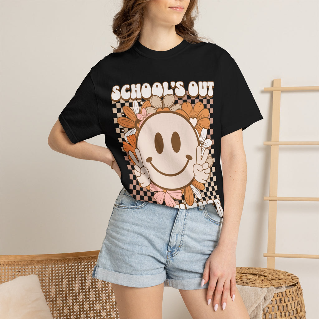 School's Out For Summer T-Shirt — Retro Smiley Floral Vacation Tee