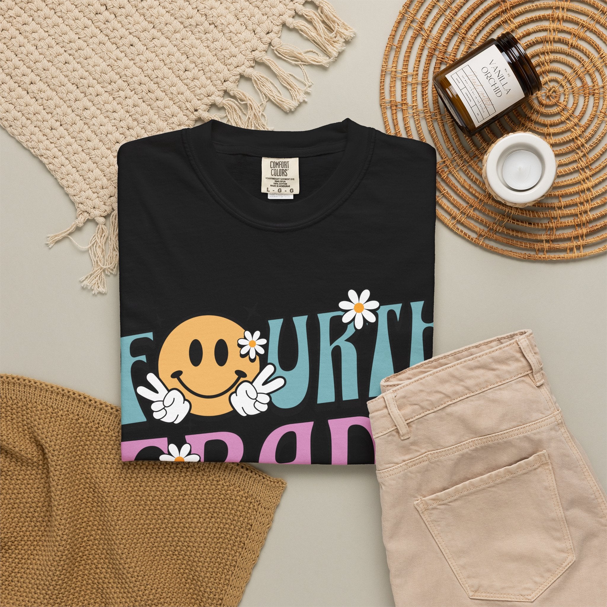 Fourth Grade Squad T-Shirt — Retro Smiley Daisy Back-to-School Tee