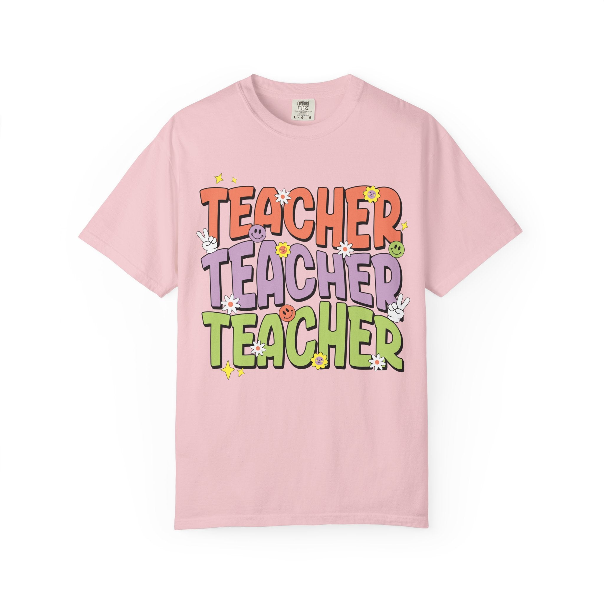 Teacher Retro Bubble Letter T-Shirt — Colorful Fun School Gift