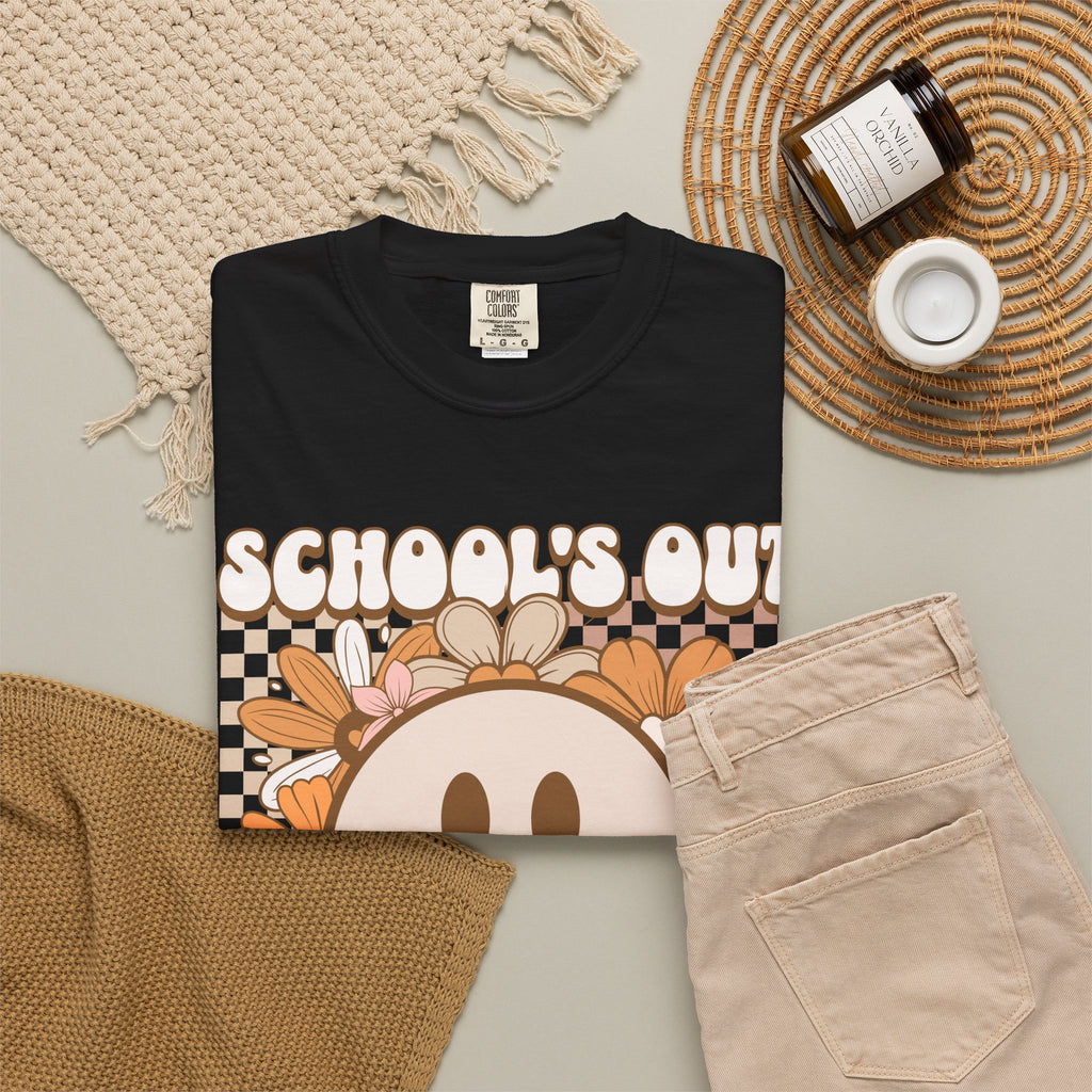School's Out For Summer T-Shirt — Retro Smiley Floral Vacation Tee
