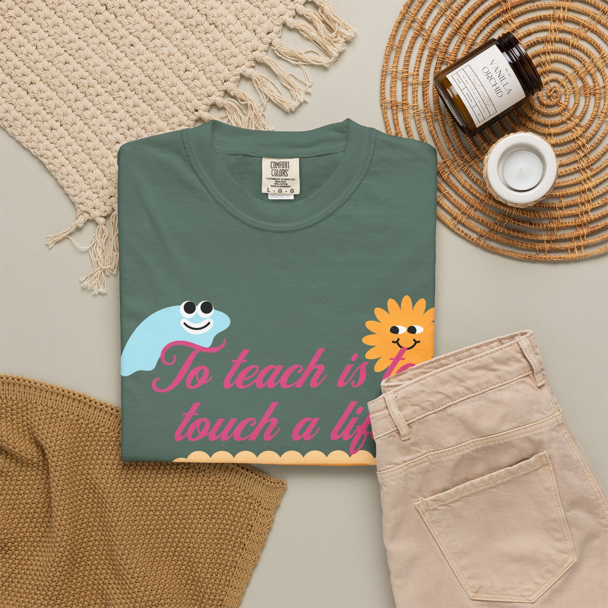 Teacher Appreciation T-Shirt — "To Teach Is to Touch a Life Forever" Cute Cartoon Design
