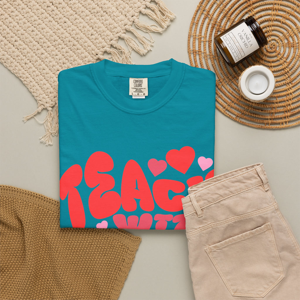 Teach With Heart T-Shirt — Retro Heart Teacher Tee