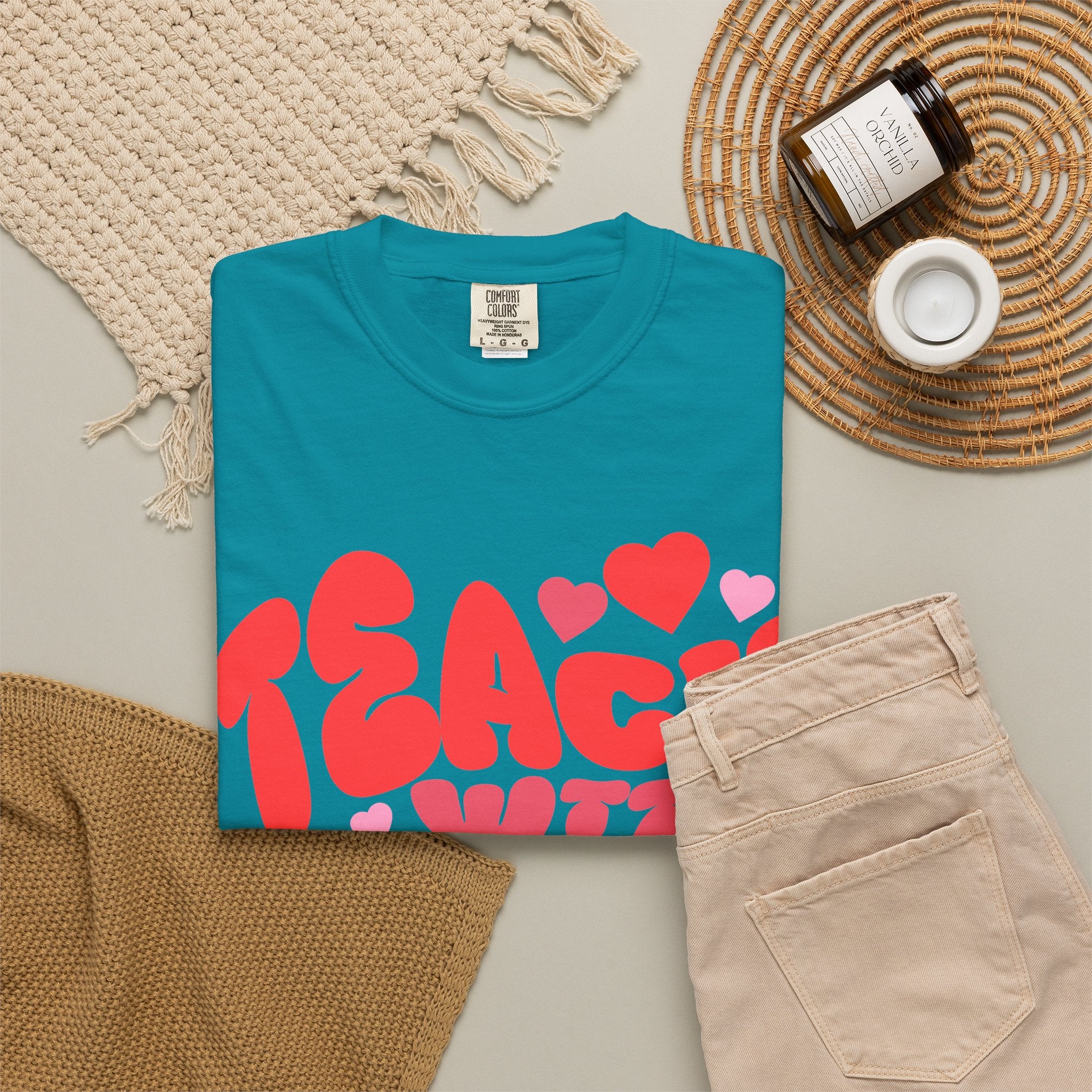 Teach With Heart T-Shirt — Retro Heart Teacher Tee
