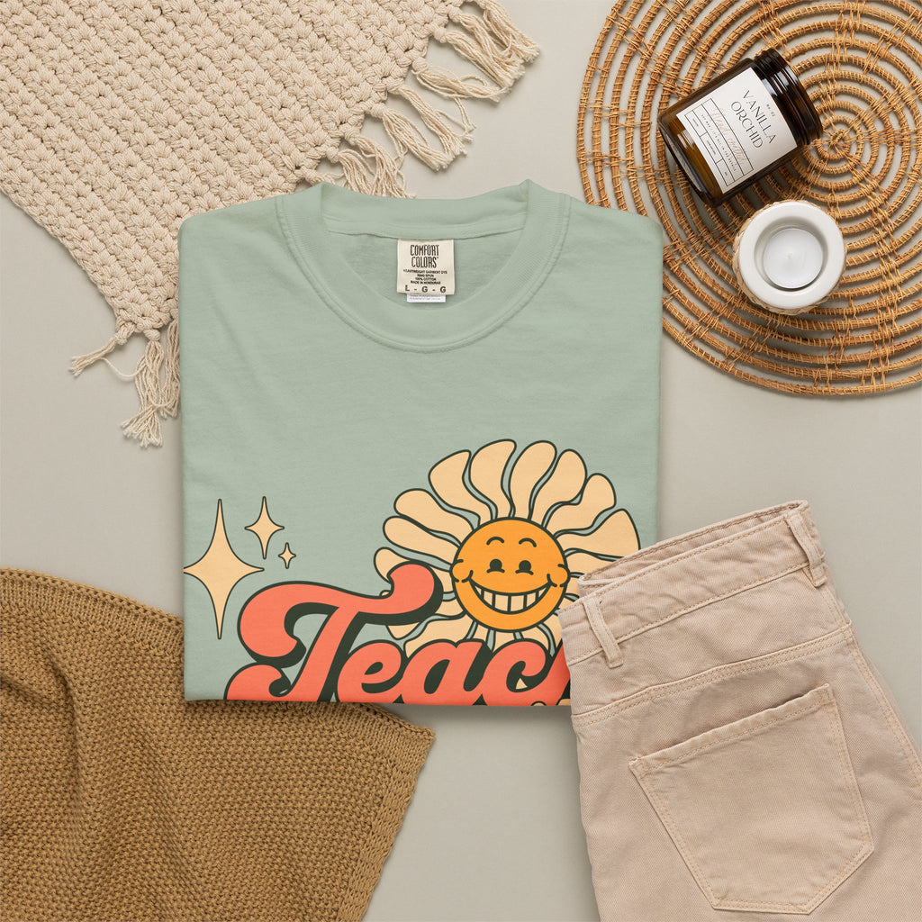 Teach With Heart T-Shirt — Retro Sunflower Teacher Tee