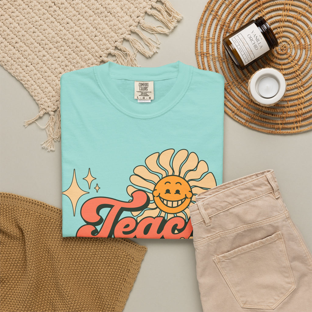 Teach With Heart T-Shirt — Retro Sunflower Teacher Tee
