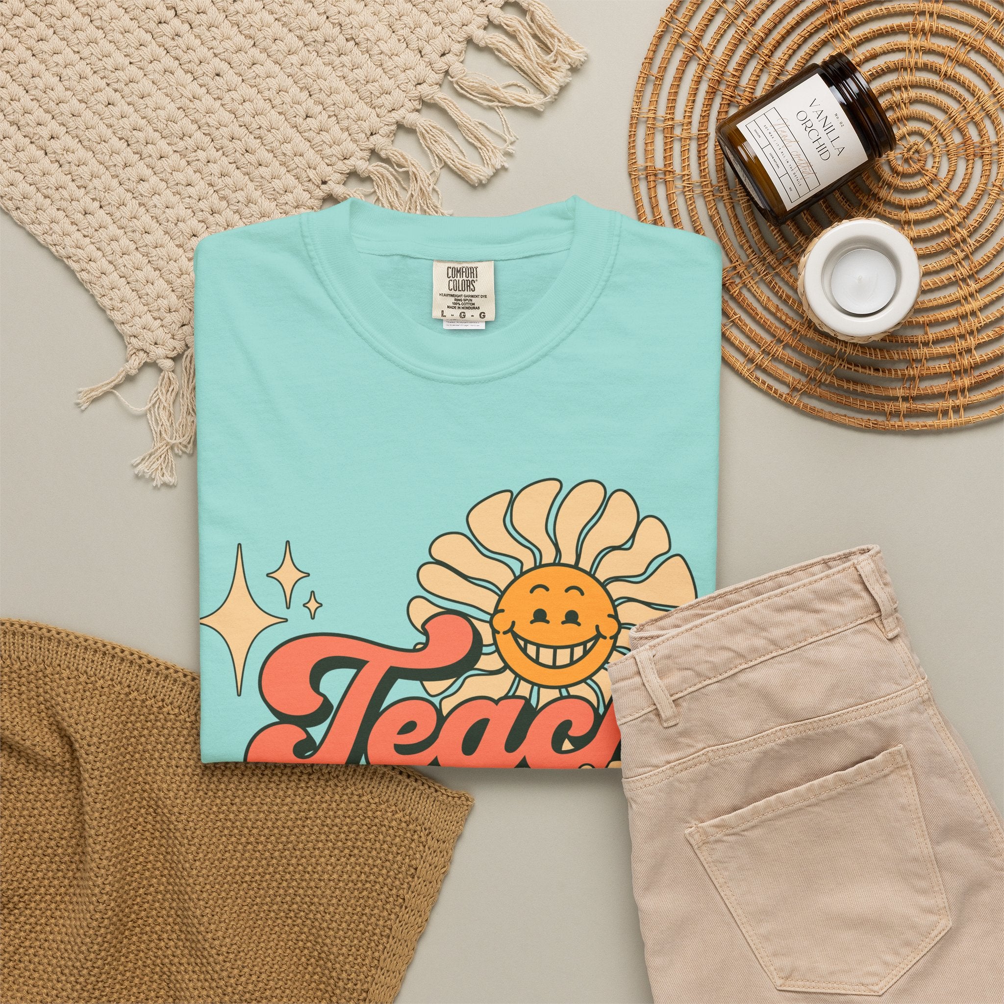 Teach With Heart T-Shirt — Retro Sunflower Teacher Tee