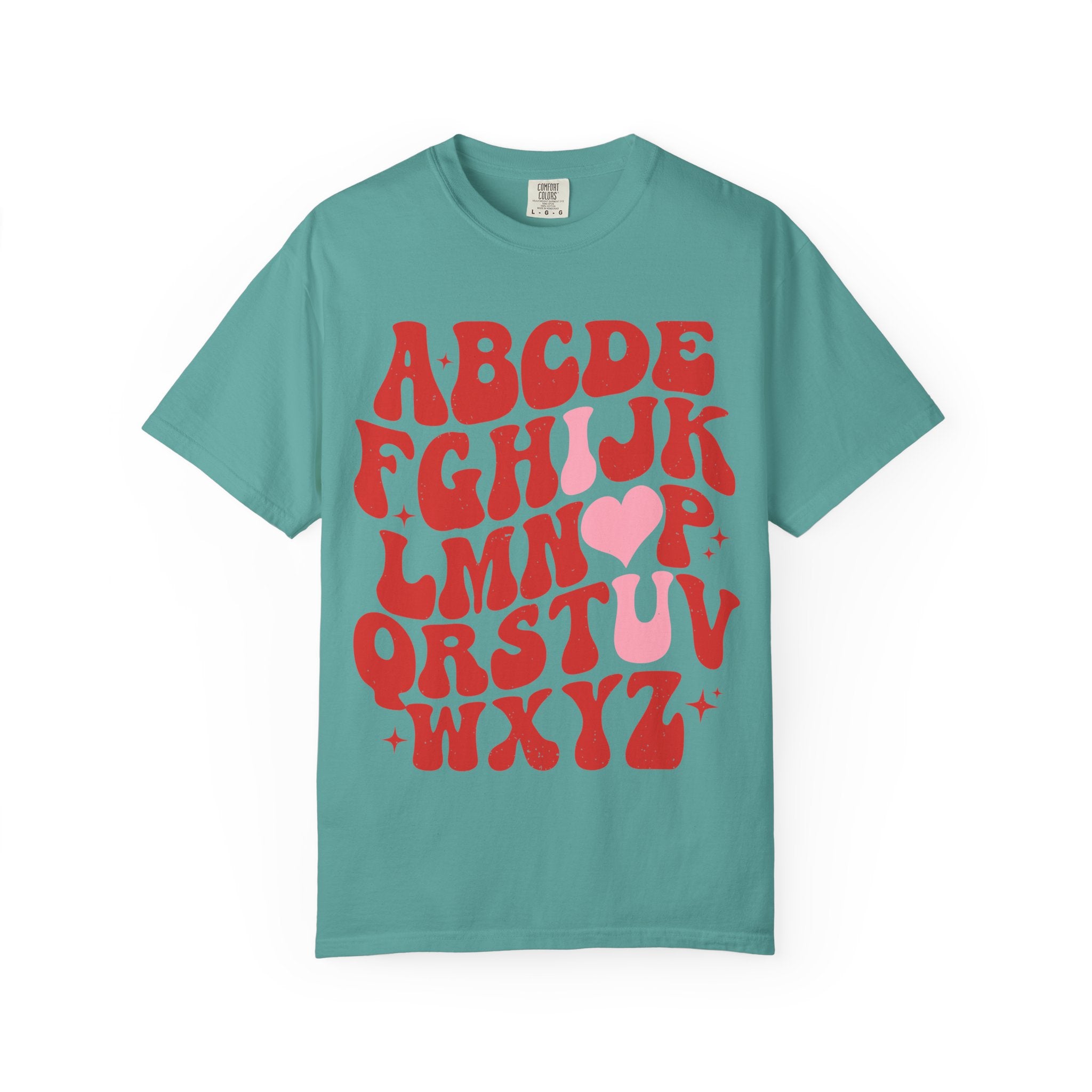 Retro Alphabet Heart T-Shirt — Funky Vintage ABC Graphic Tee