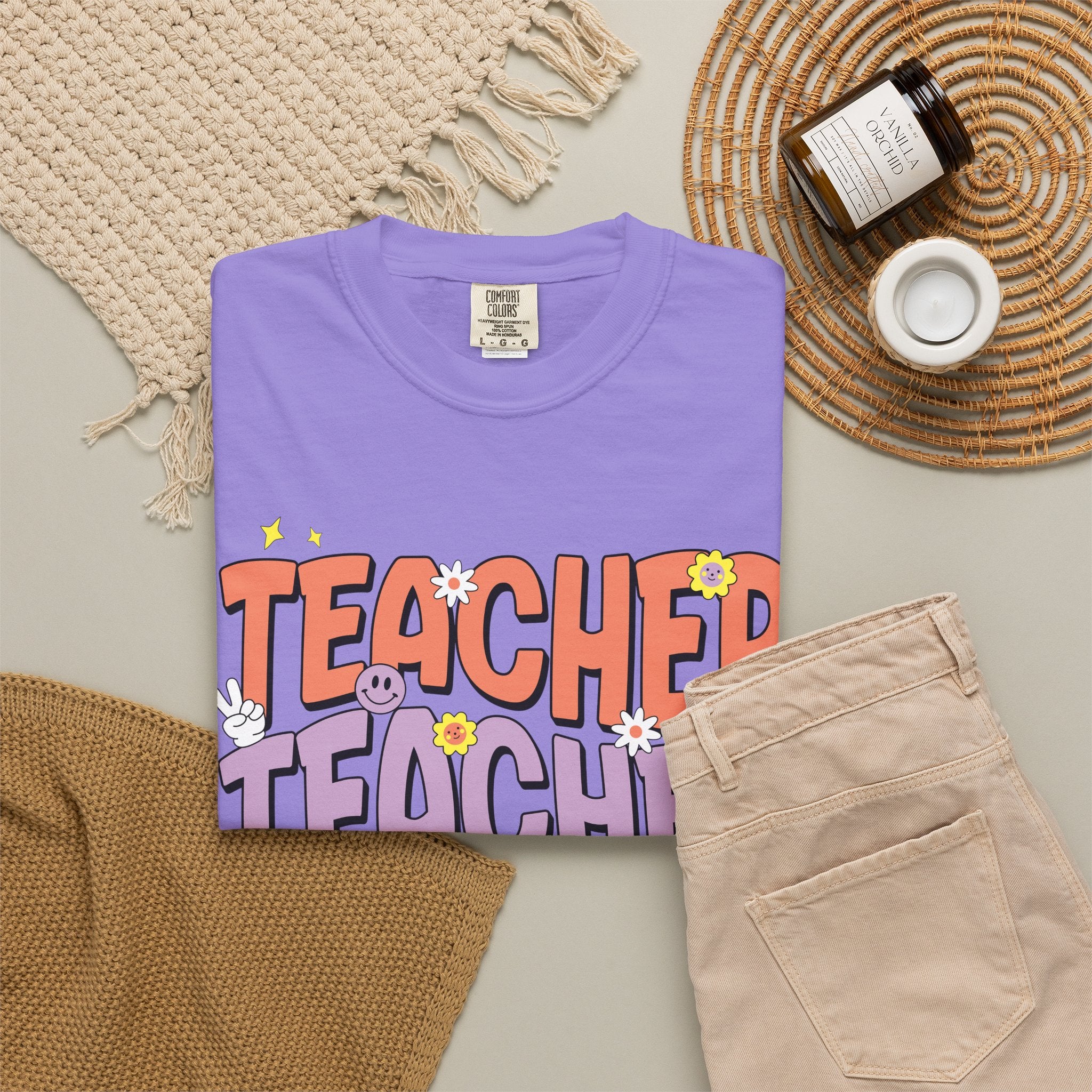 Teacher Retro Bubble Letter T-Shirt — Colorful Fun School Gift