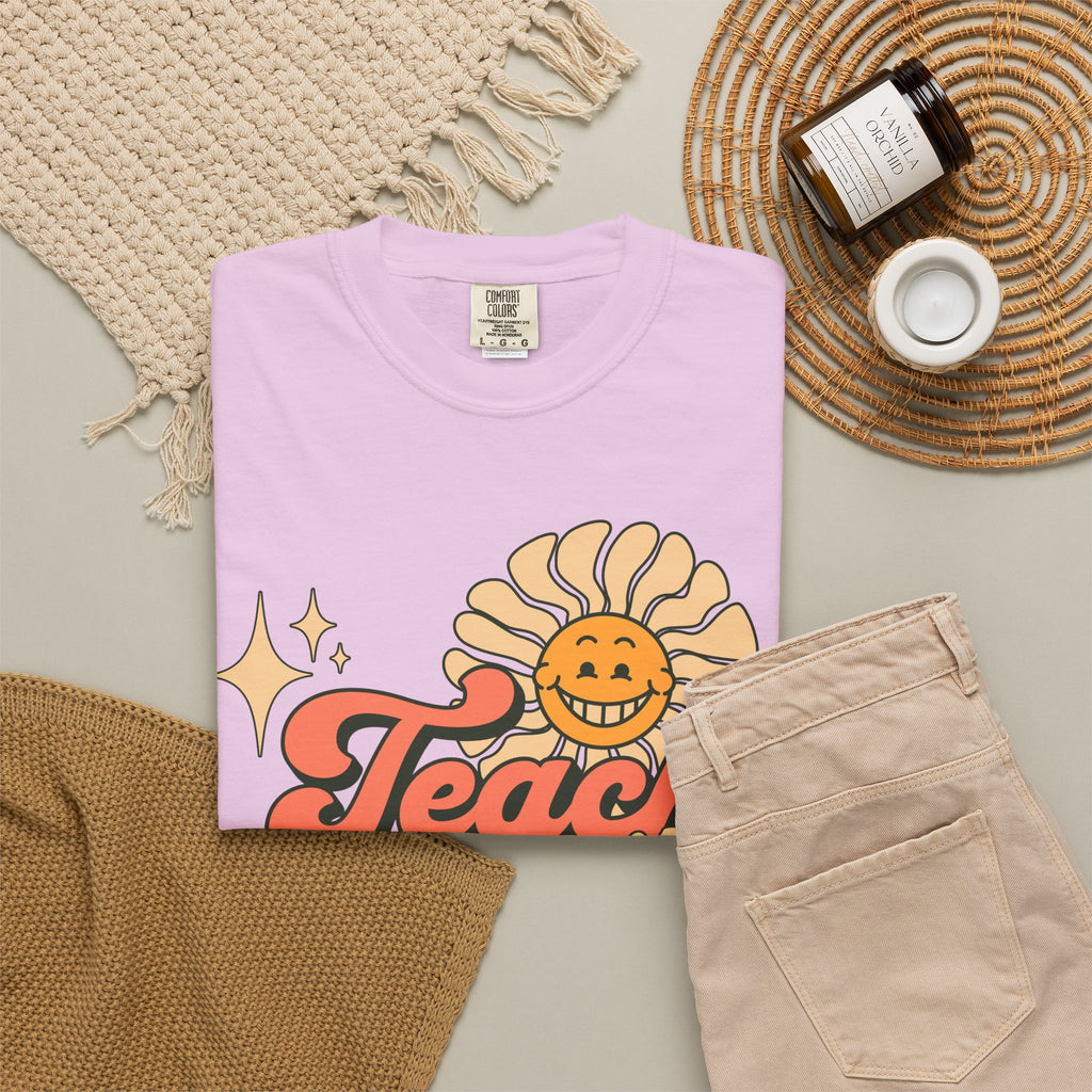 Teach With Heart T-Shirt — Retro Sunflower Teacher Tee