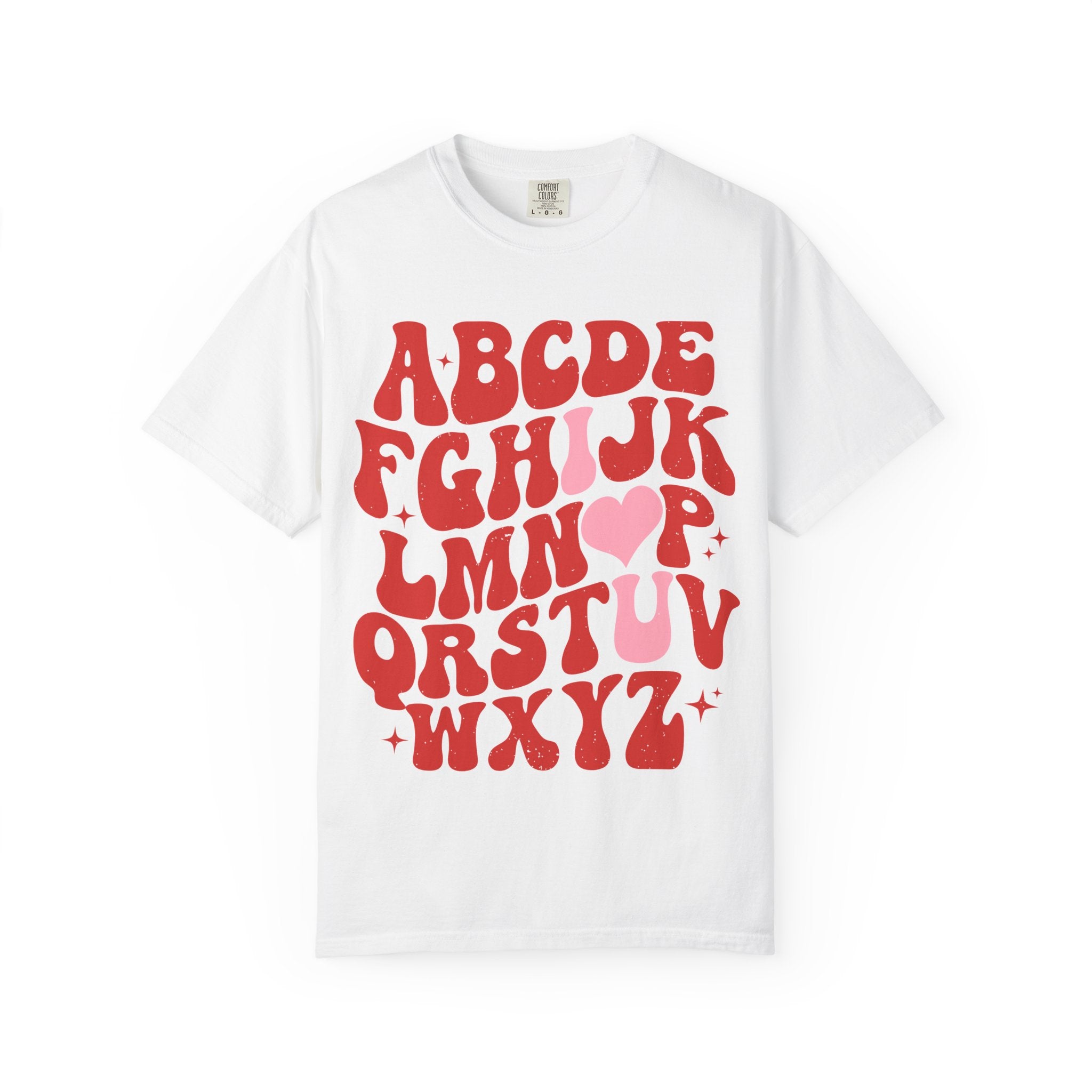 Retro Alphabet Heart T-Shirt — Funky Vintage ABC Graphic Tee