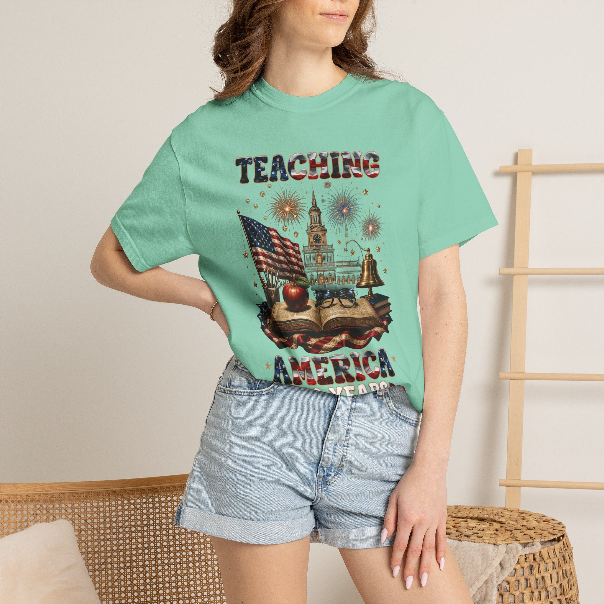 Teaching America 250 Years T-Shirt — Patriotic Teacher Tee (Inspiring Young Minds)