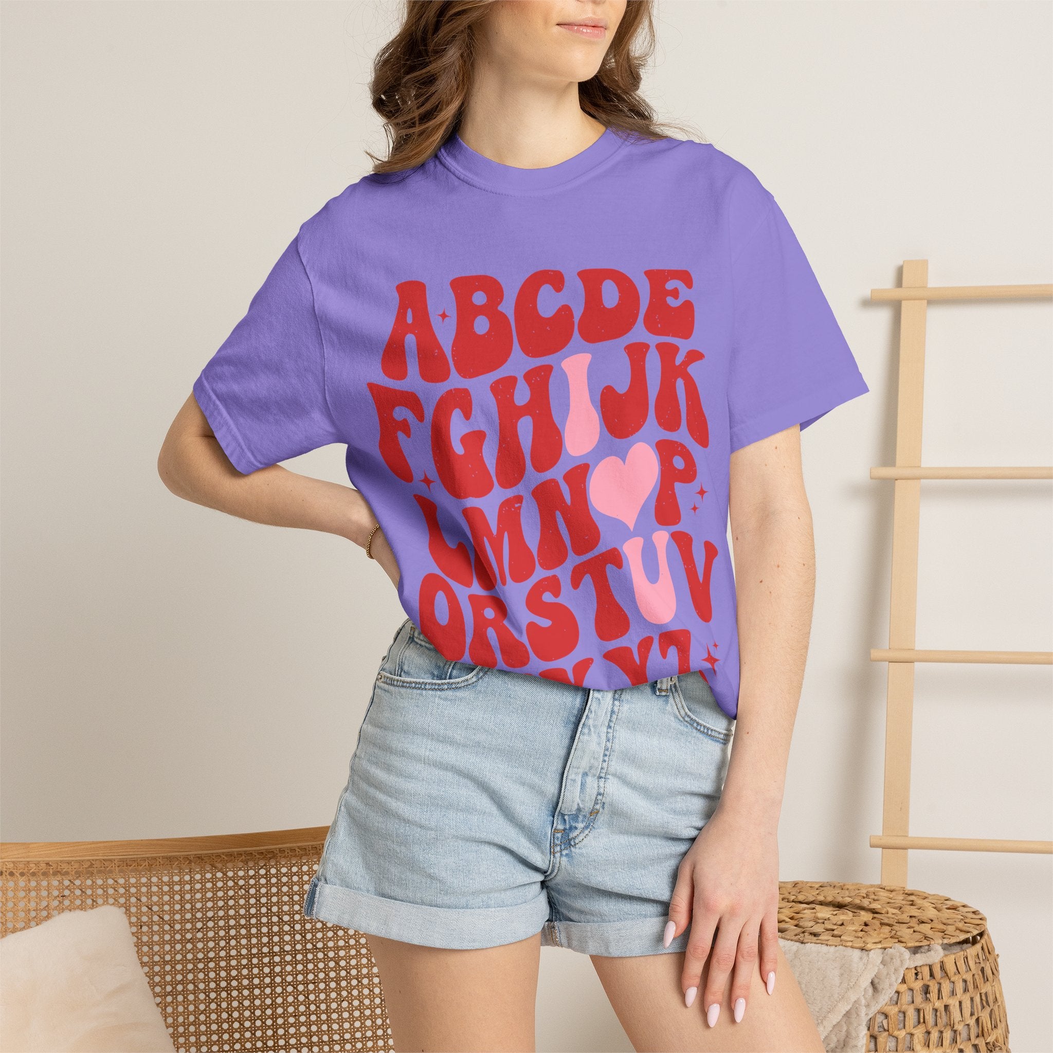 Retro Alphabet Heart T-Shirt — Funky Vintage ABC Graphic Tee