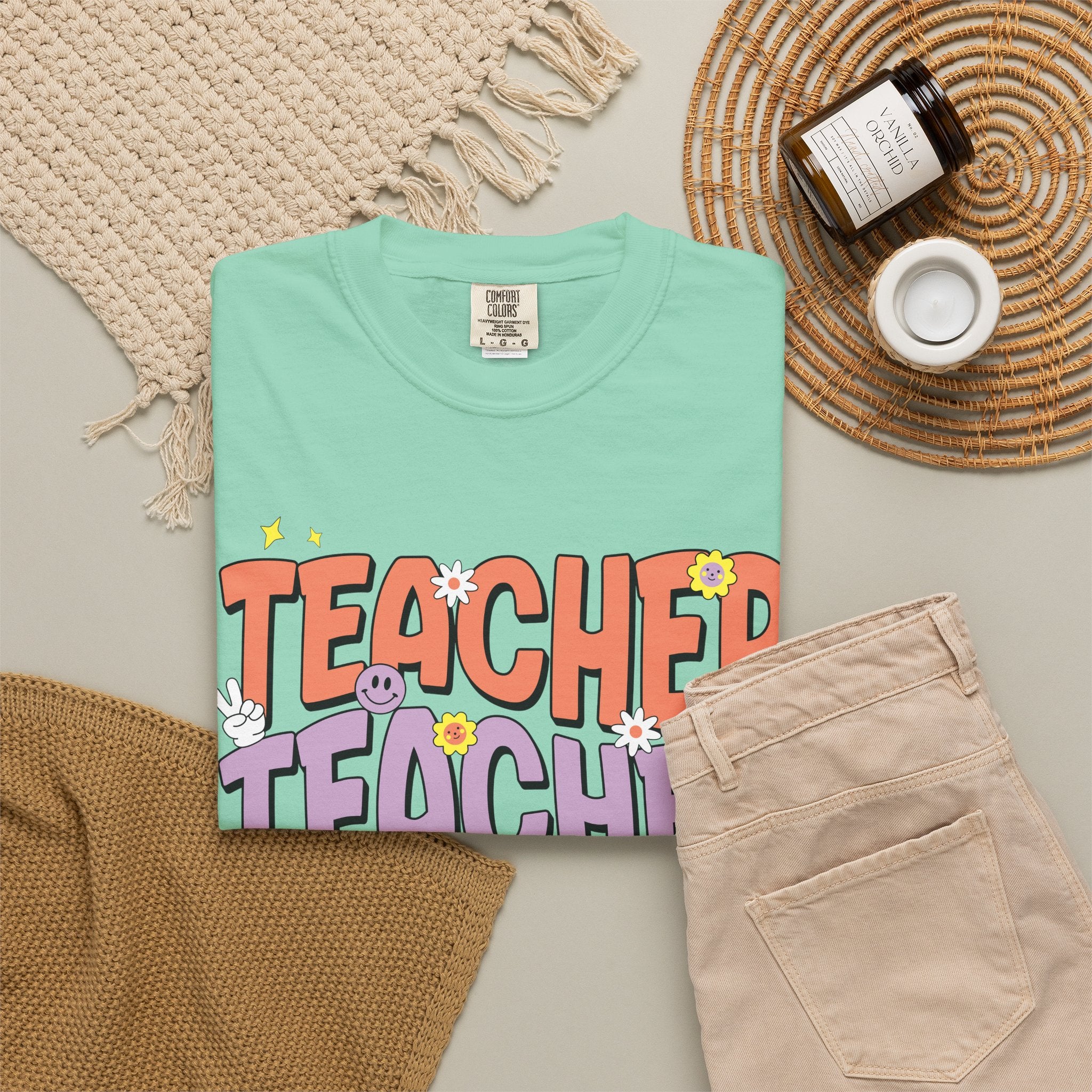 Teacher Retro Bubble Letter T-Shirt — Colorful Fun School Gift