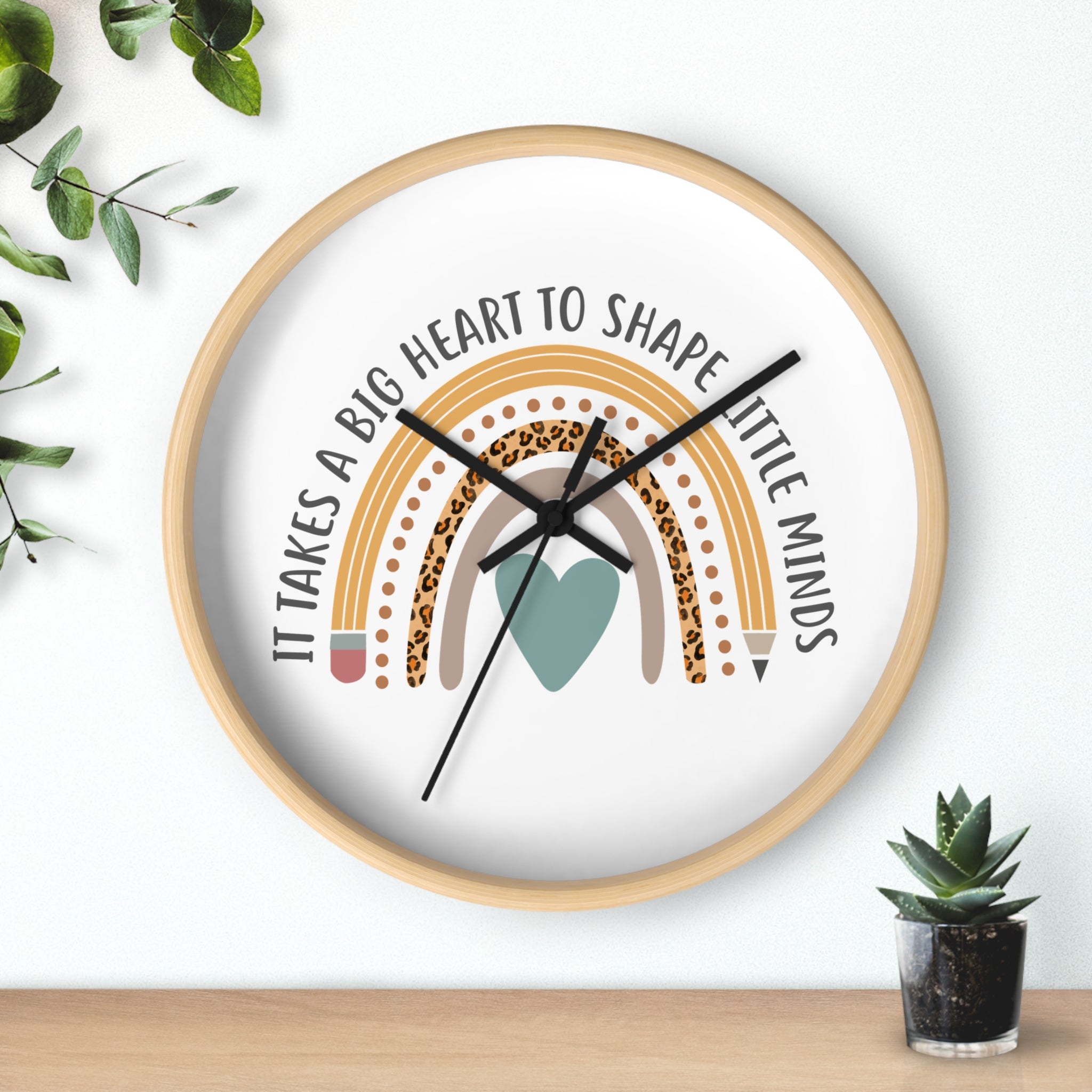 Teacher Appreciation Rainbow Wall Clock – "It Takes a Big Heart to Shape Little Minds"