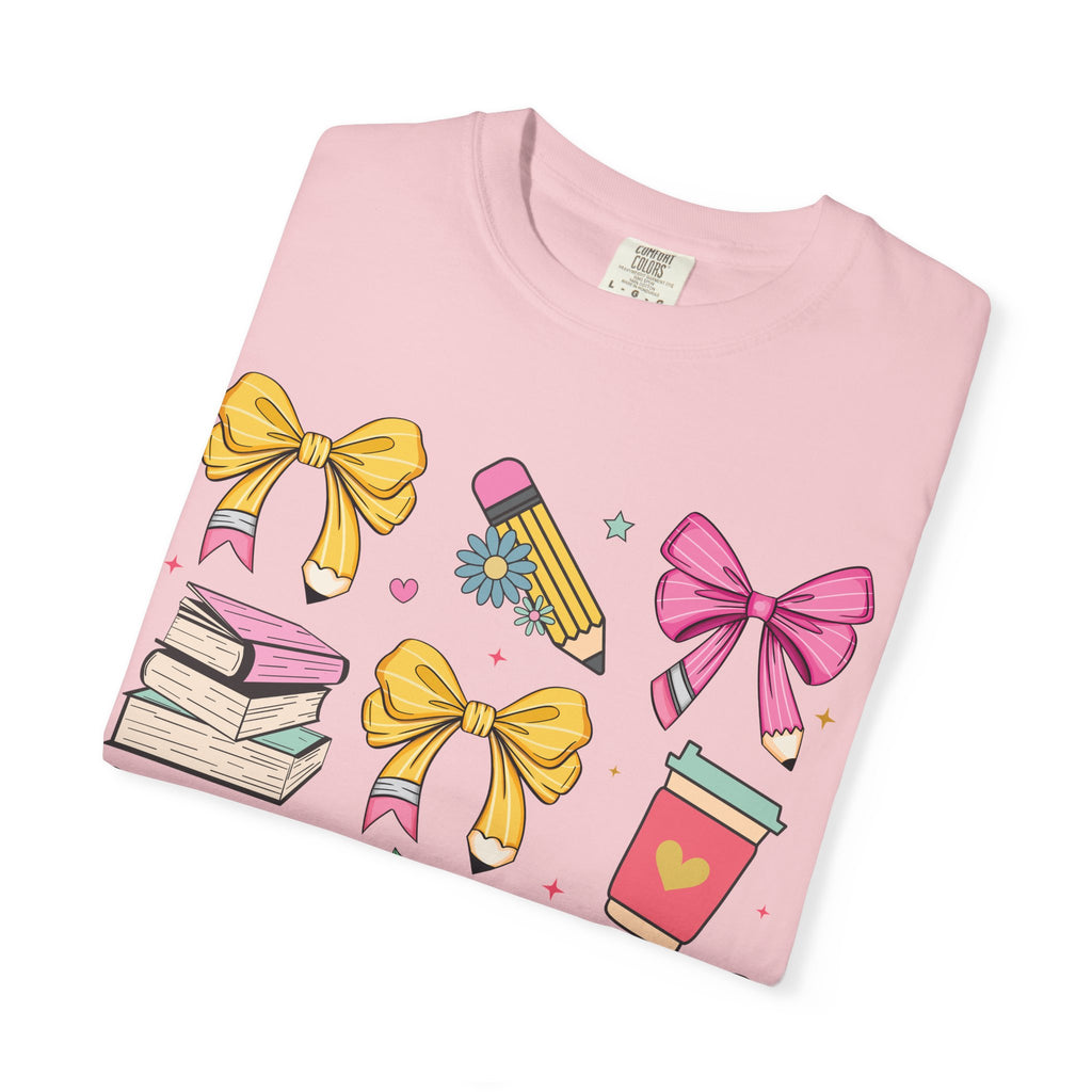 Teacher Gift T-Shirt — Cute Bows, Apple & School Icons Design