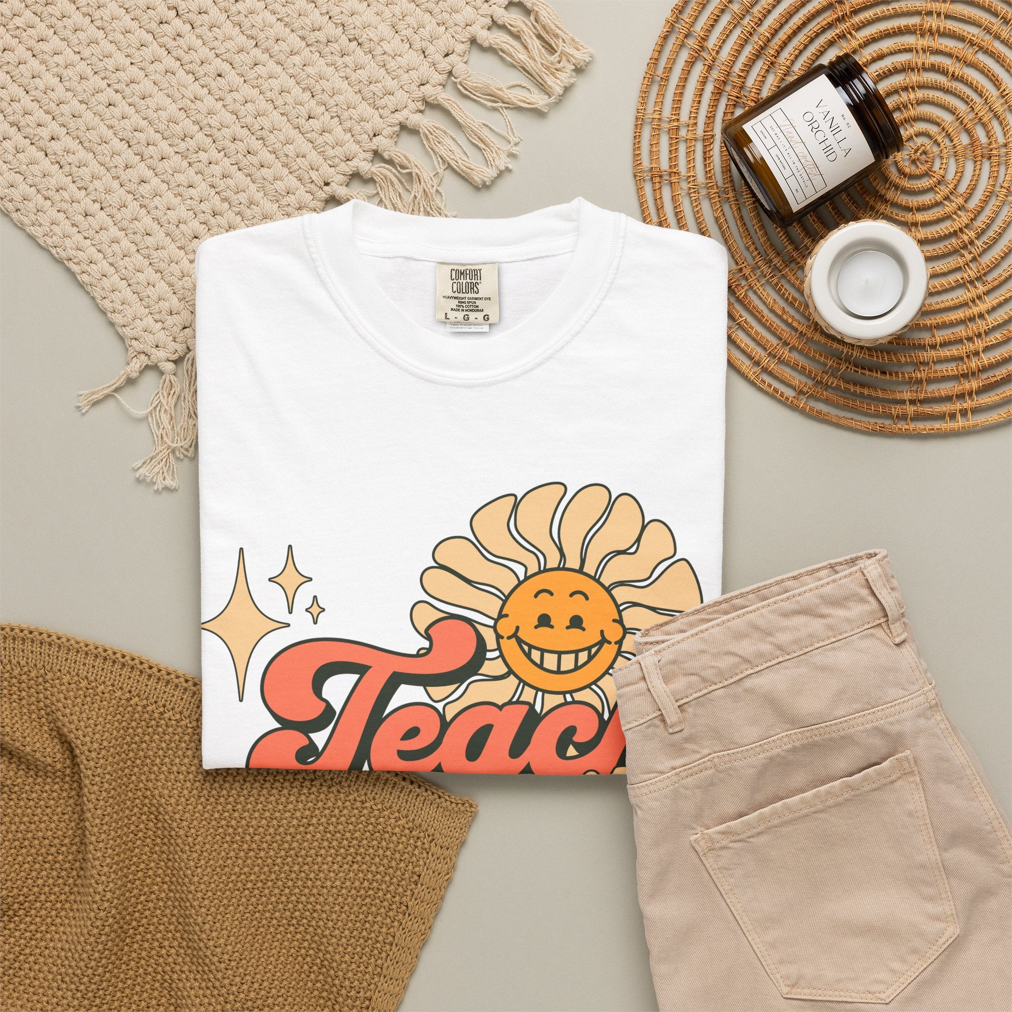 Teach With Heart T-Shirt — Retro Sunflower Teacher Tee