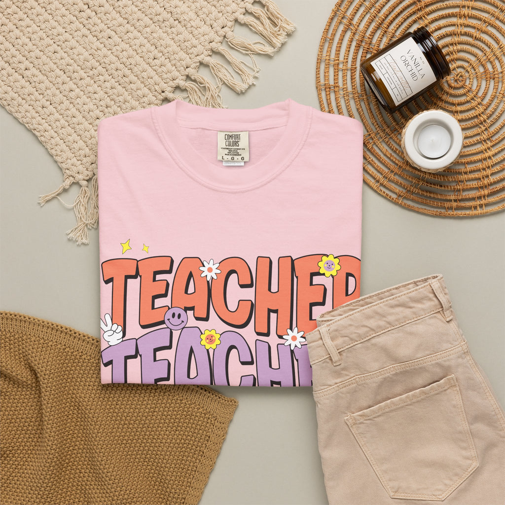Teacher Retro Bubble Letter T-Shirt — Colorful Fun School Gift