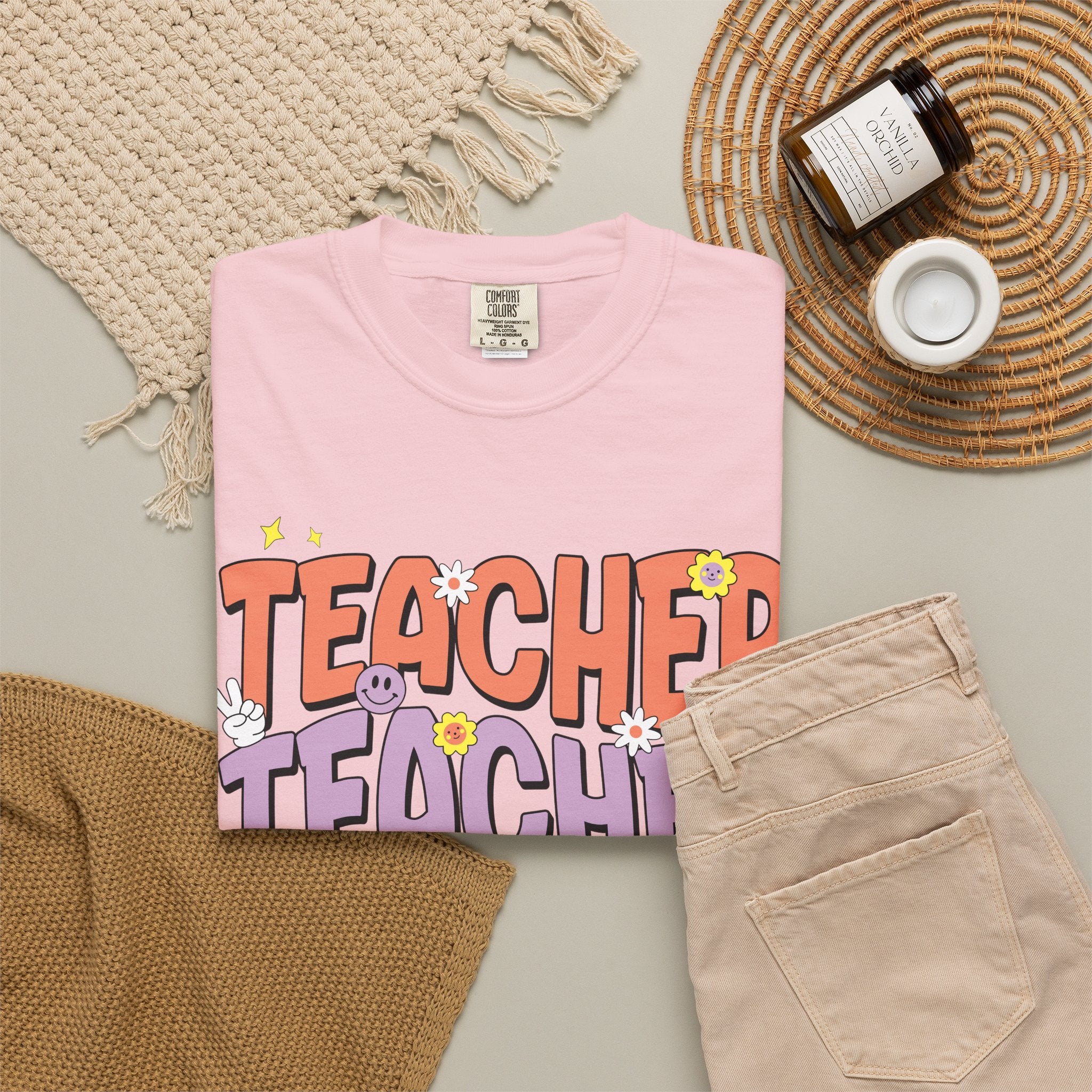 Teacher Retro Bubble Letter T-Shirt — Colorful Fun School Gift