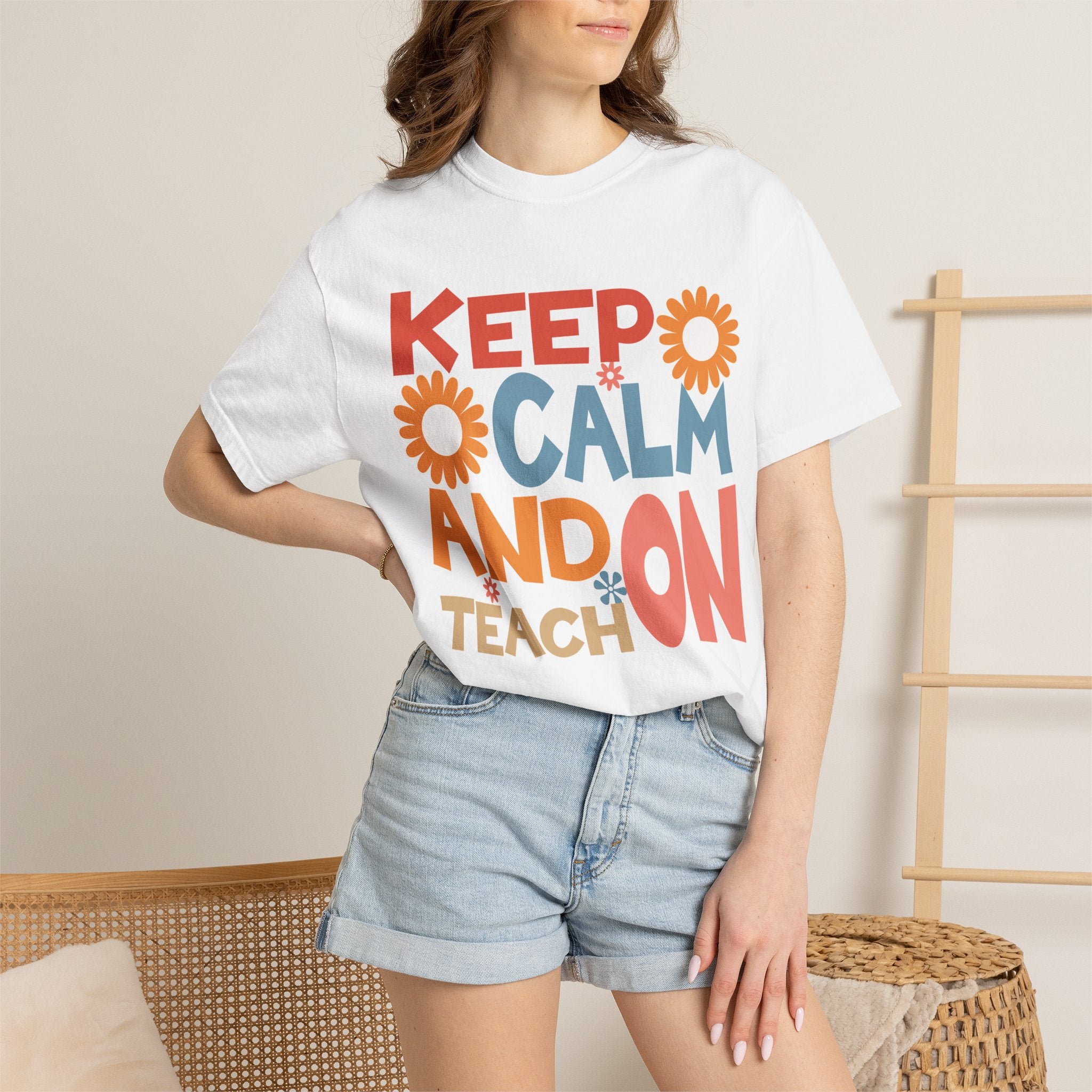 Keep Calm and Teach On T-Shirt — Retro Floral Teacher Tee