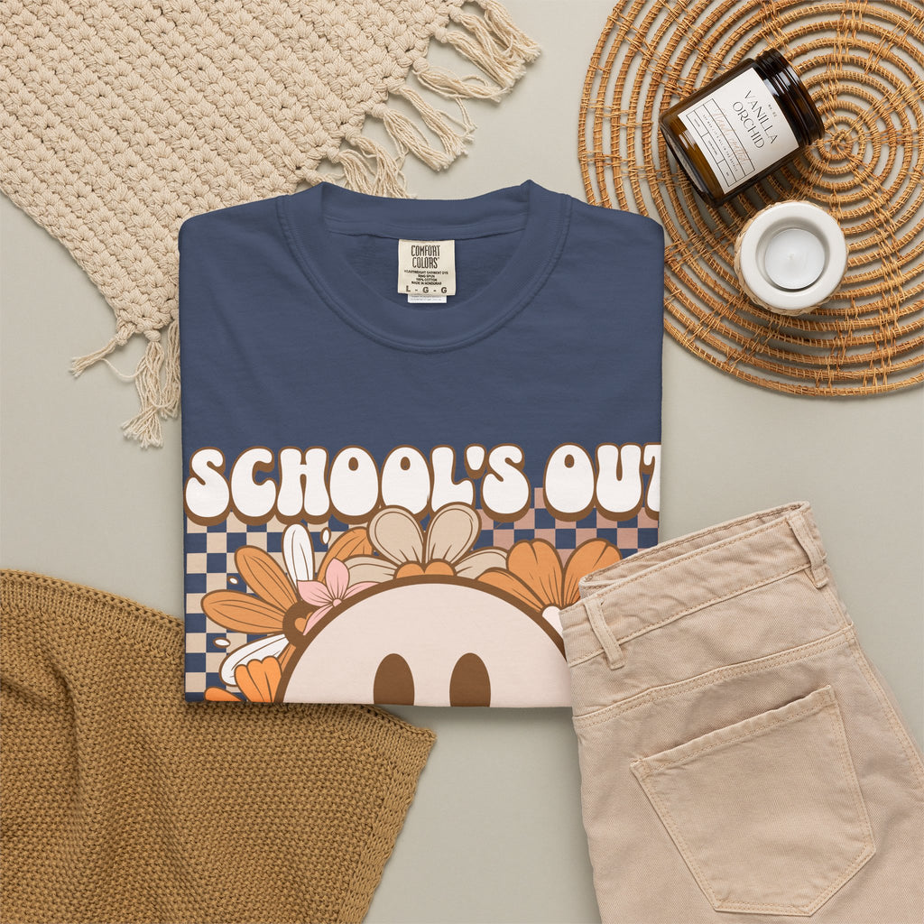 School's Out For Summer T-Shirt — Retro Smiley Floral Vacation Tee