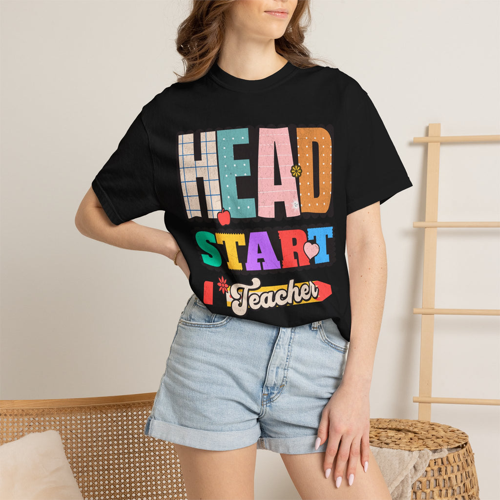 Head Start Teacher Colorblock Graphic T-Shirt — Retro School Staff Gift