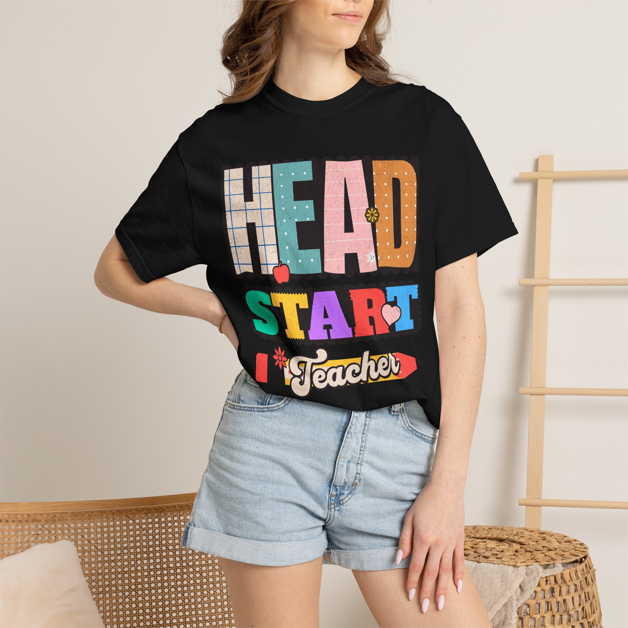 Head Start Teacher Colorblock Graphic T-Shirt — Retro School Staff Gift