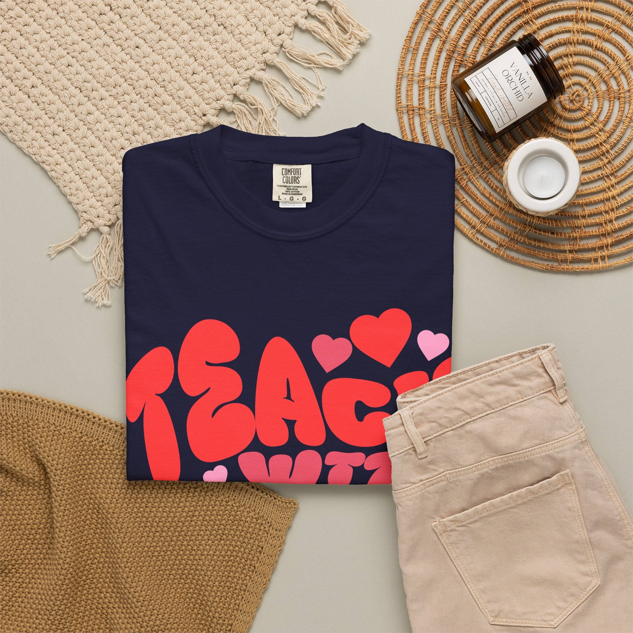Teach With Heart T-Shirt — Retro Heart Teacher Tee