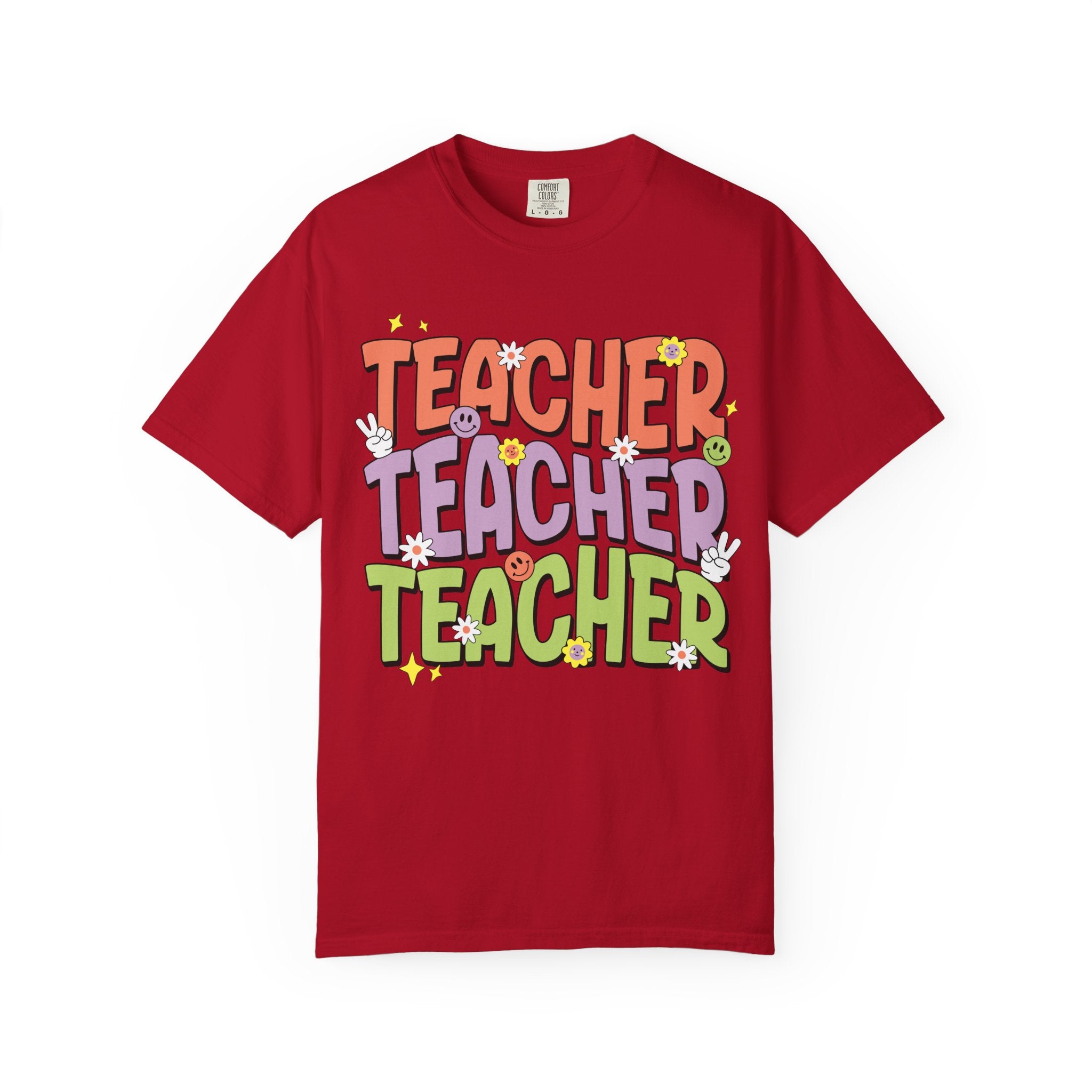 Teacher Retro Bubble Letter T-Shirt — Colorful Fun School Gift
