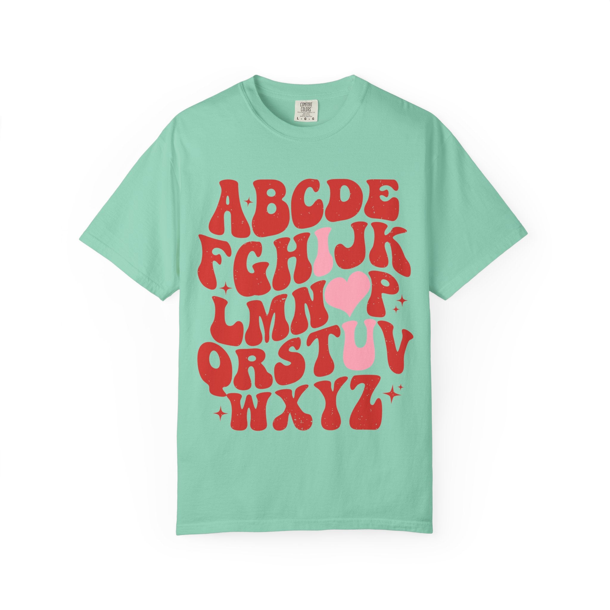 Retro Alphabet Heart T-Shirt — Funky Vintage ABC Graphic Tee