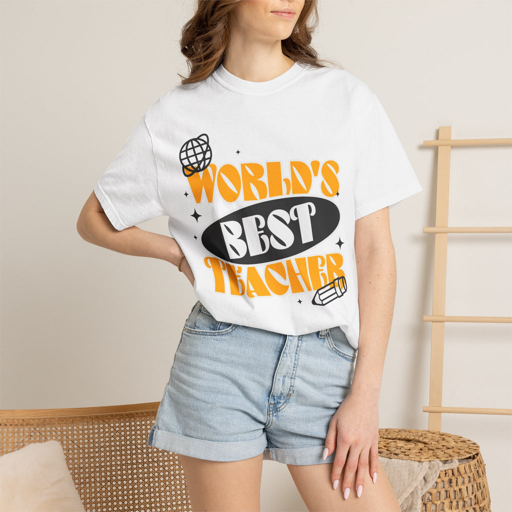 World's Best Teacher T-Shirt — Retro School Globe & Pencil Gift