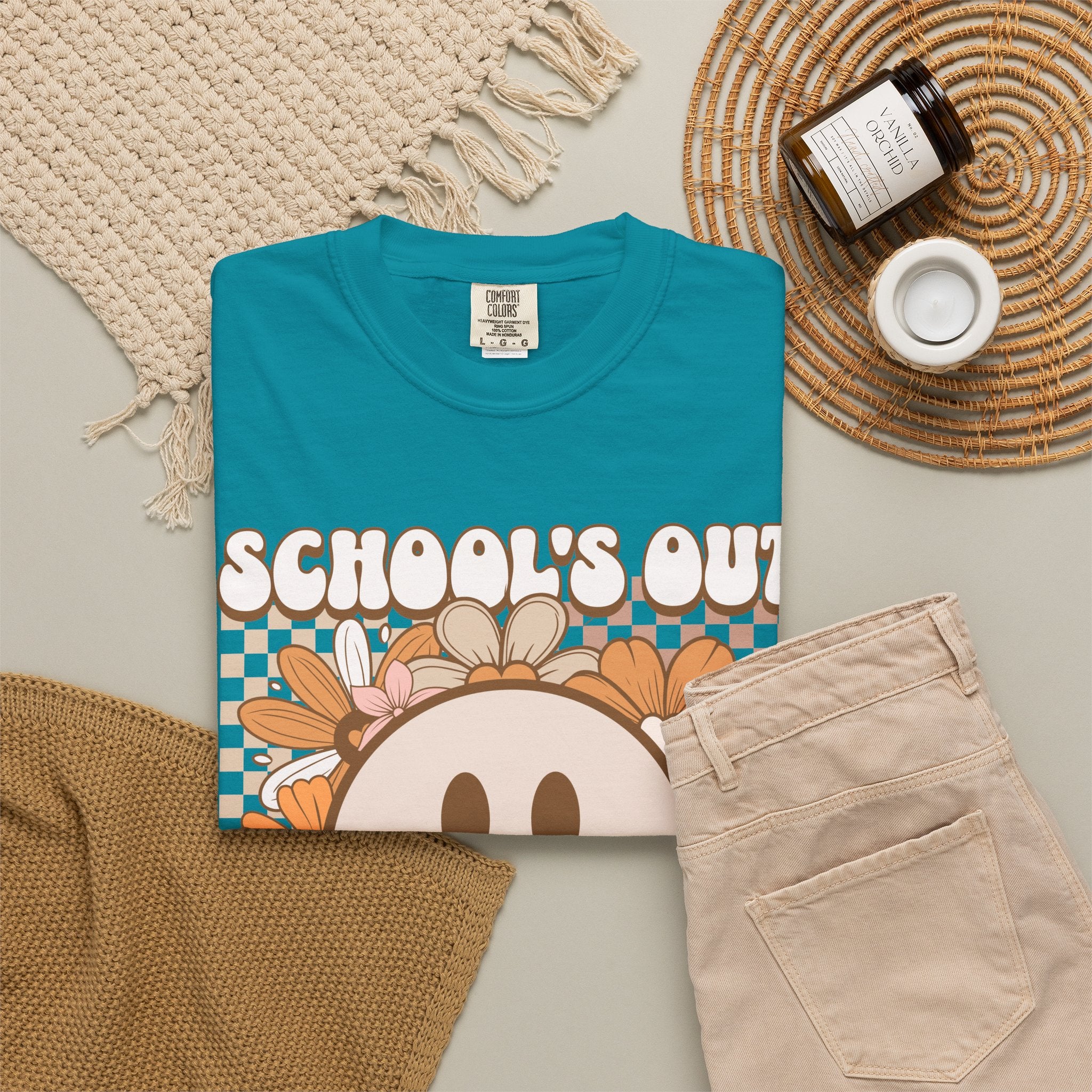 School's Out For Summer T-Shirt — Retro Smiley Floral Vacation Tee