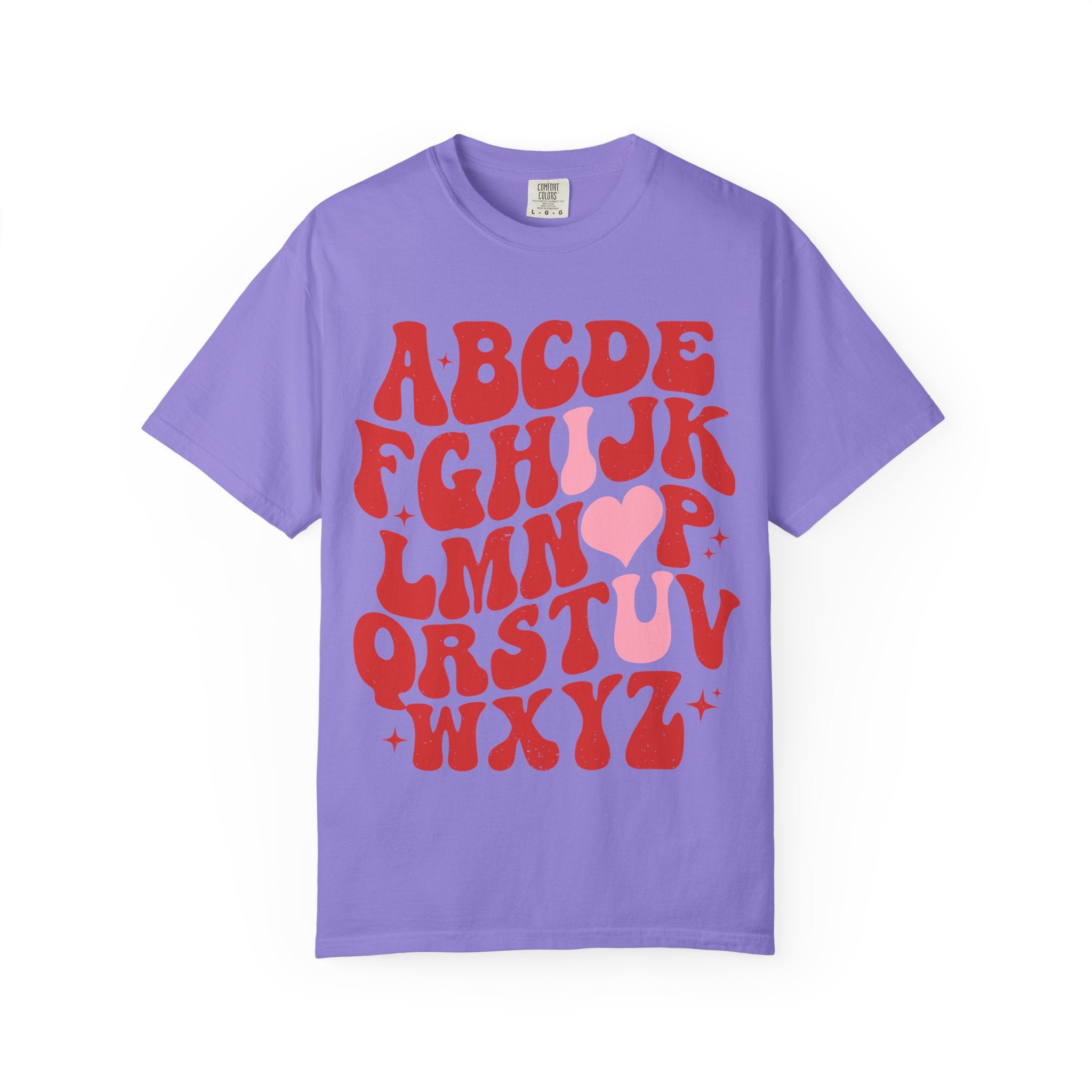 Retro Alphabet Heart T-Shirt — Funky Vintage ABC Graphic Tee