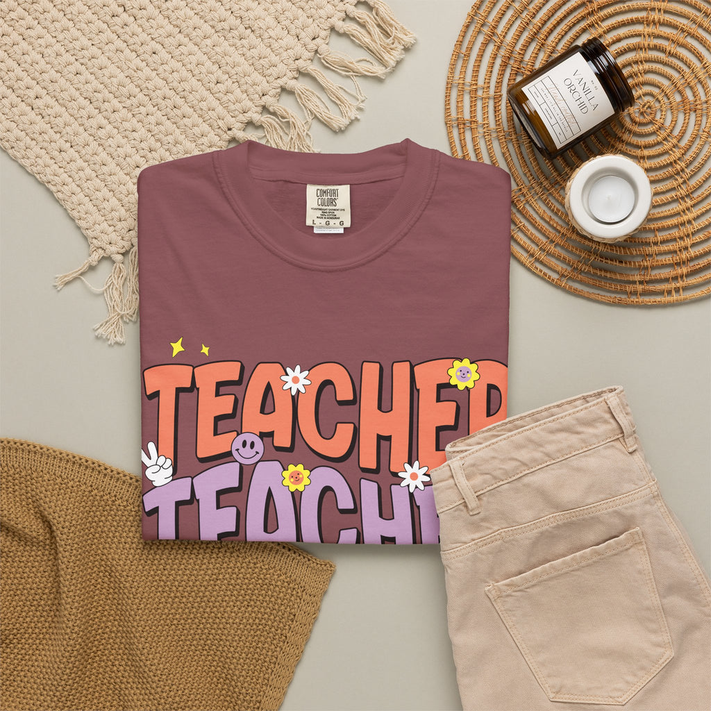 Teacher Retro Bubble Letter T-Shirt — Colorful Fun School Gift