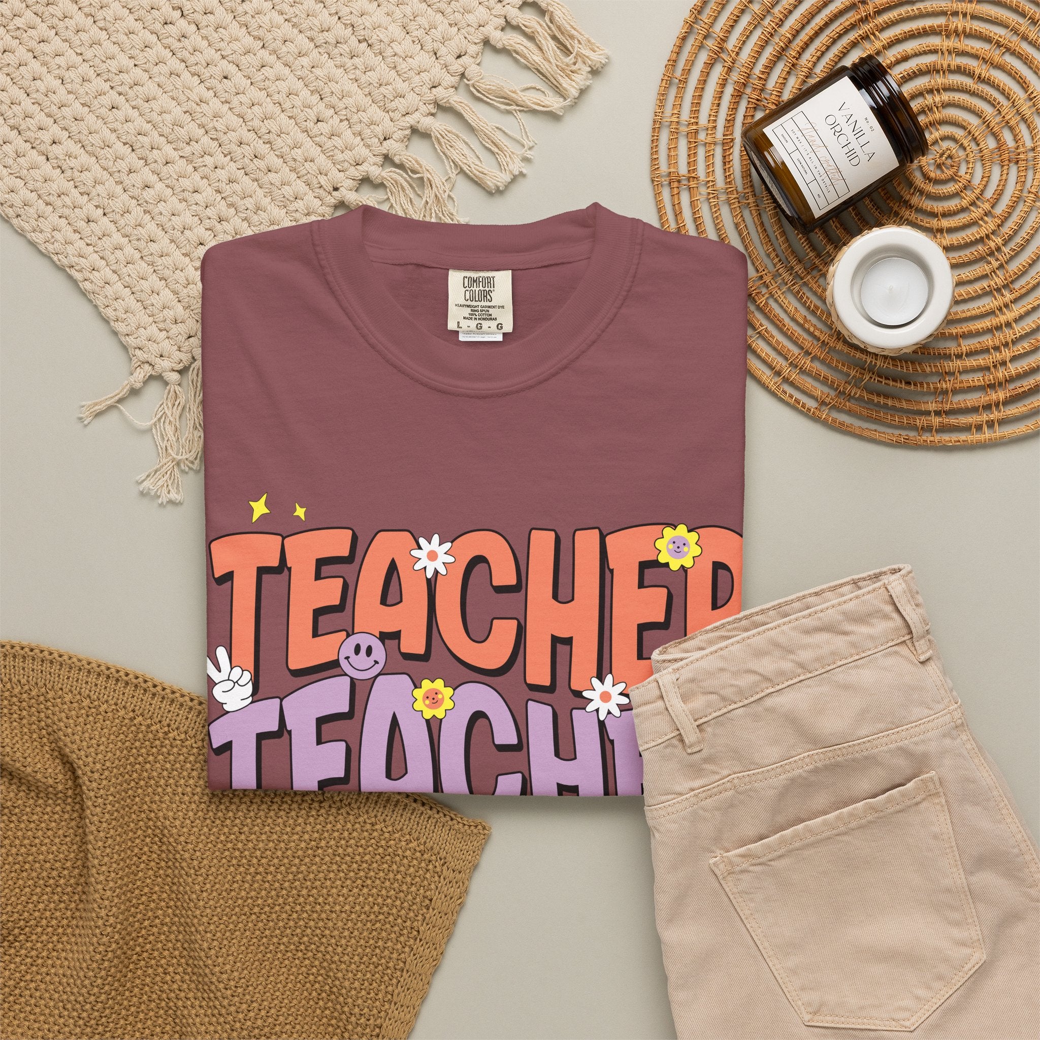 Teacher Retro Bubble Letter T-Shirt — Colorful Fun School Gift
