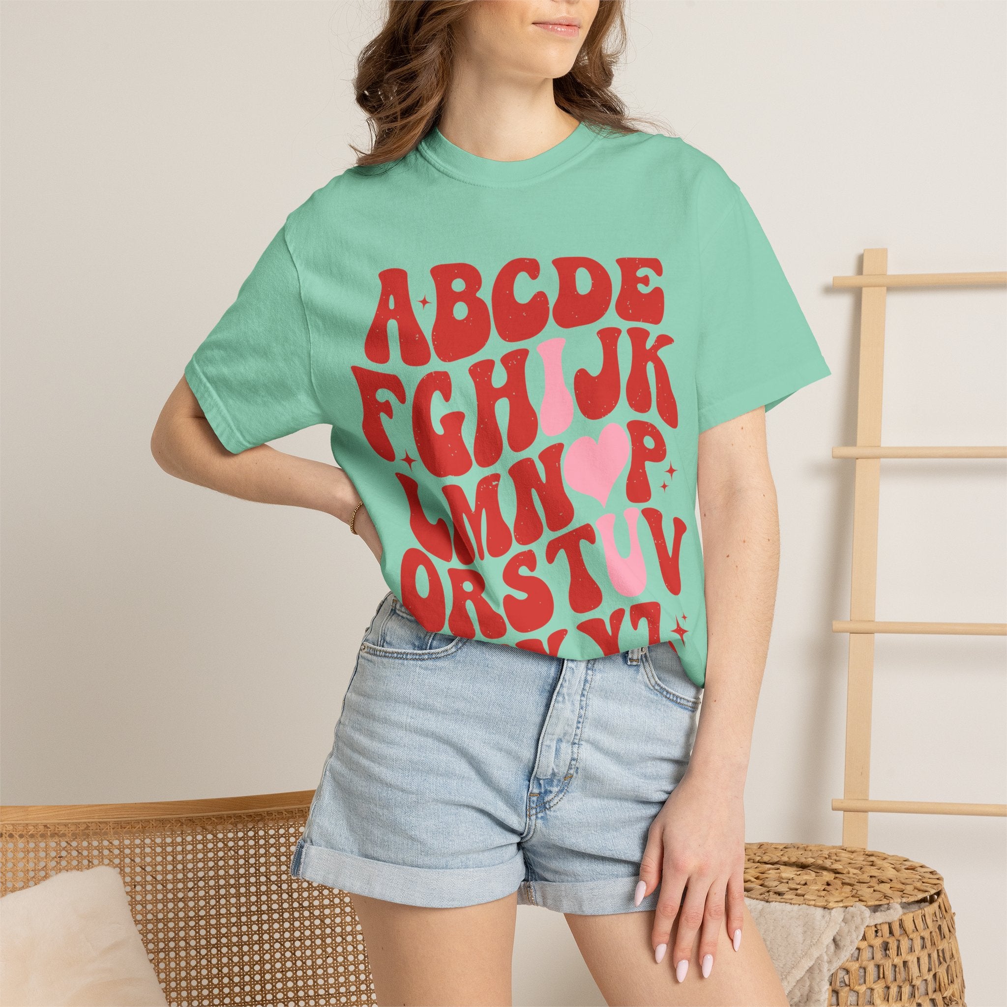 Retro Alphabet Heart T-Shirt — Funky Vintage ABC Graphic Tee
