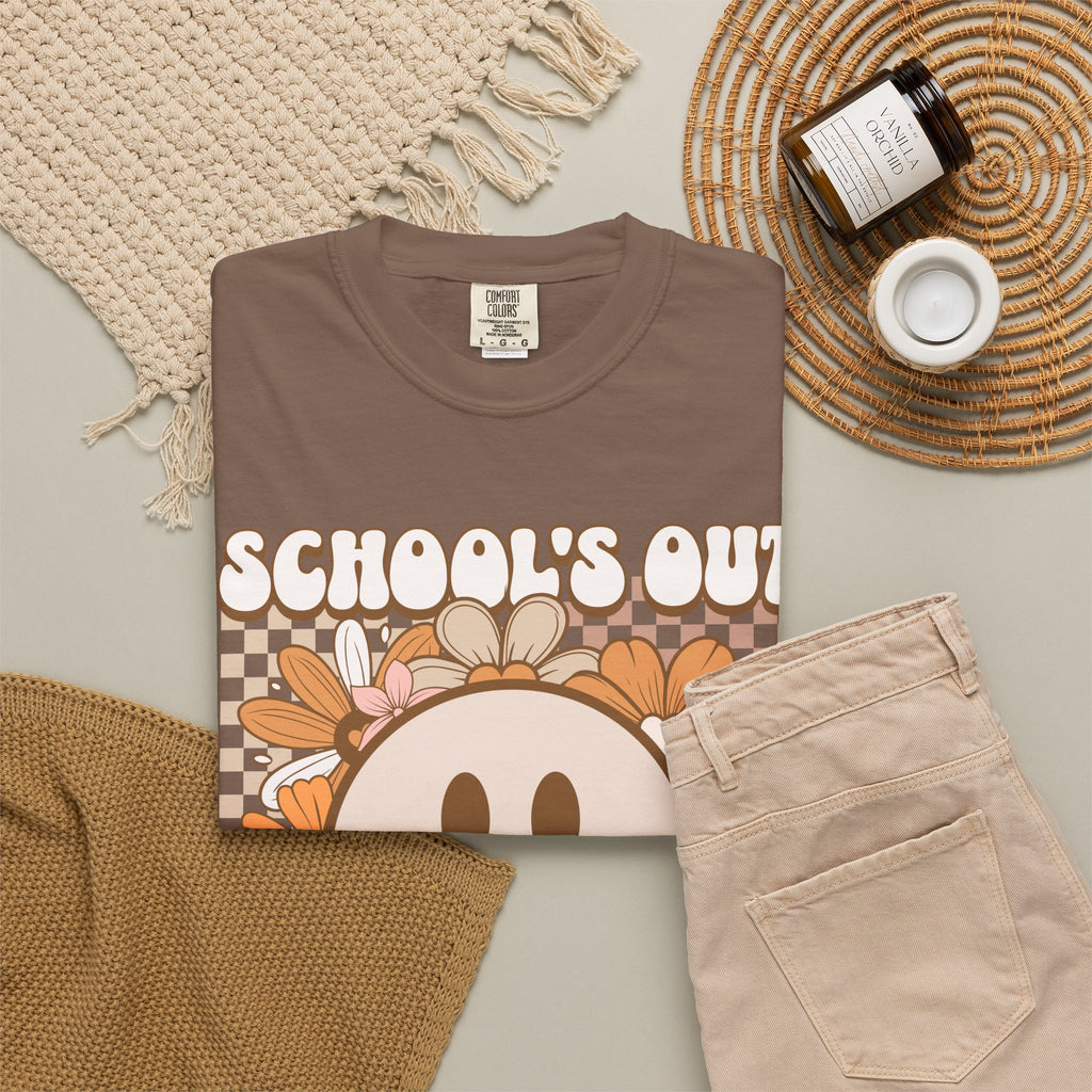 School's Out For Summer T-Shirt — Retro Smiley Floral Vacation Tee