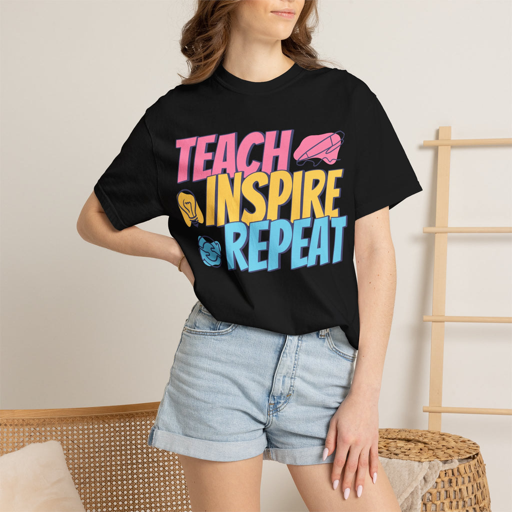 Teach Inspire Repeat T-Shirt — Colorful Teacher Appreciation Tee