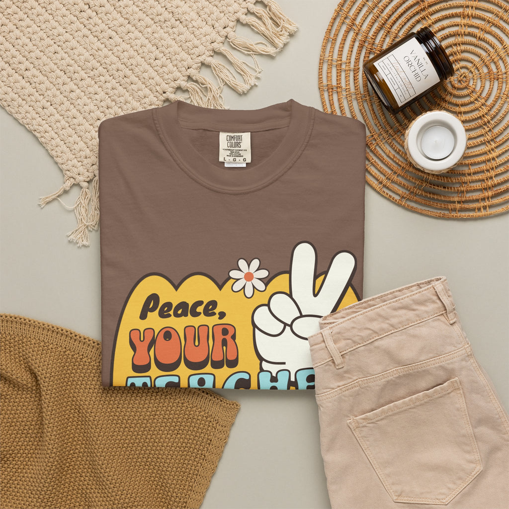 Peace, Your Teacher Is Here T-Shirt — Retro Peace Sign Teacher Appreciation Tee