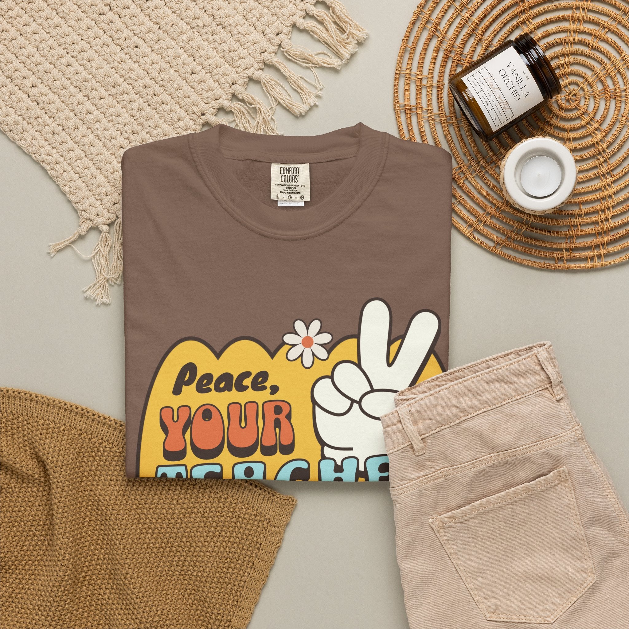 Peace, Your Teacher Is Here T-Shirt — Retro Peace Sign Teacher Appreciation Tee