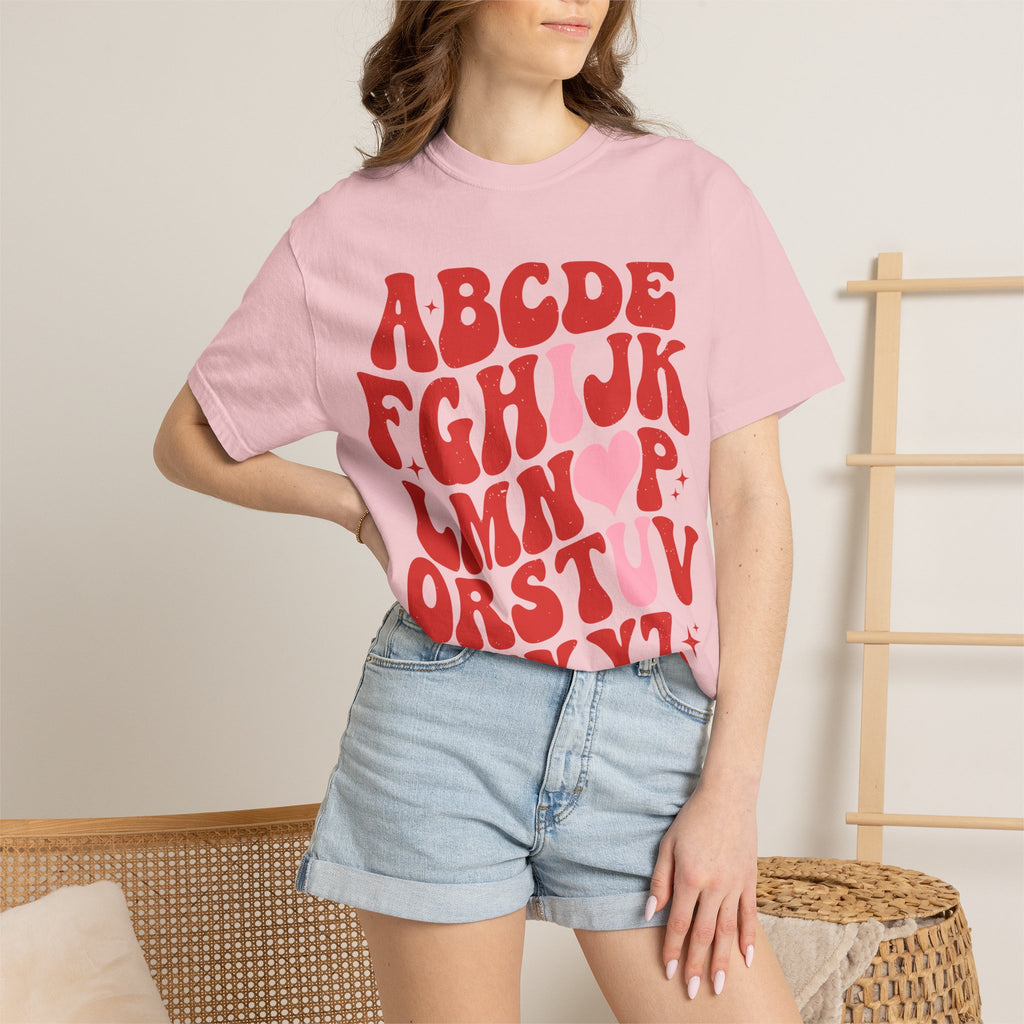 Retro Alphabet Heart T-Shirt — Funky Vintage ABC Graphic Tee